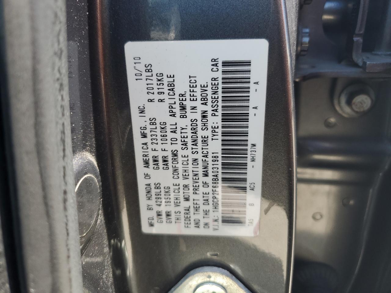 2011 Honda Accord Se VIN: 1HGCP2F68BA031981 Lot: 59271224