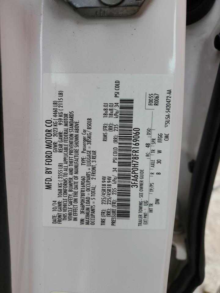 2015 Ford Fusion Se VIN: 3FA6P0H78FR169060 Lot: 60308704