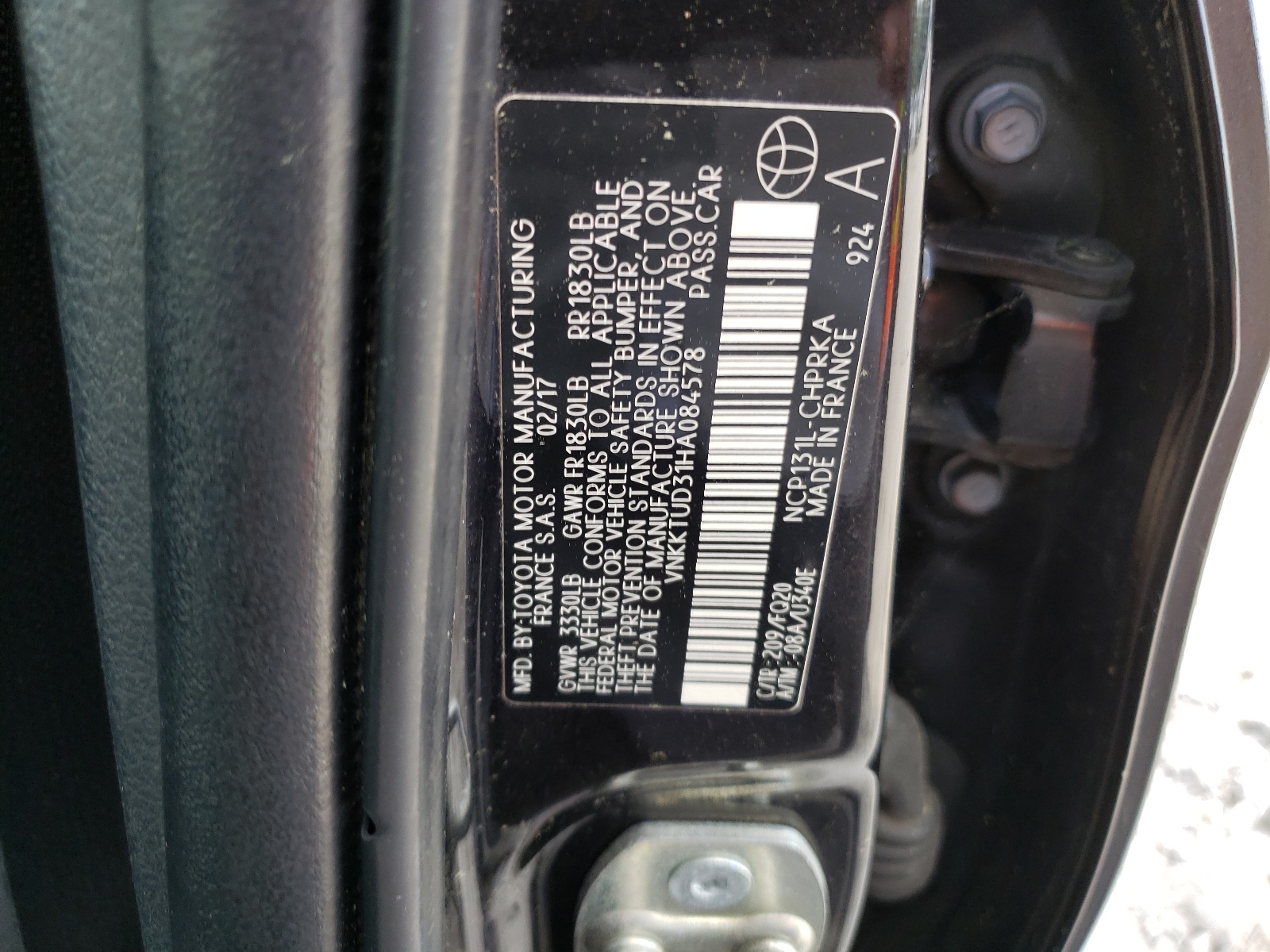 VNKKTUD31HA084578 2017 Toyota Yaris L