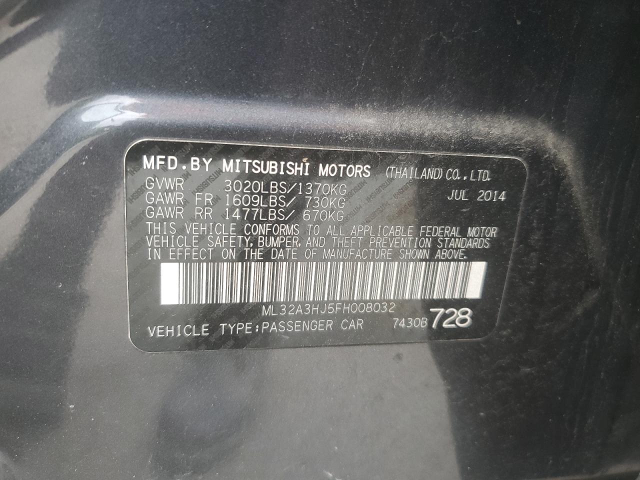 2015 Mitsubishi Mirage De VIN: ML32A3HJ5FH008032 Lot: 58555224