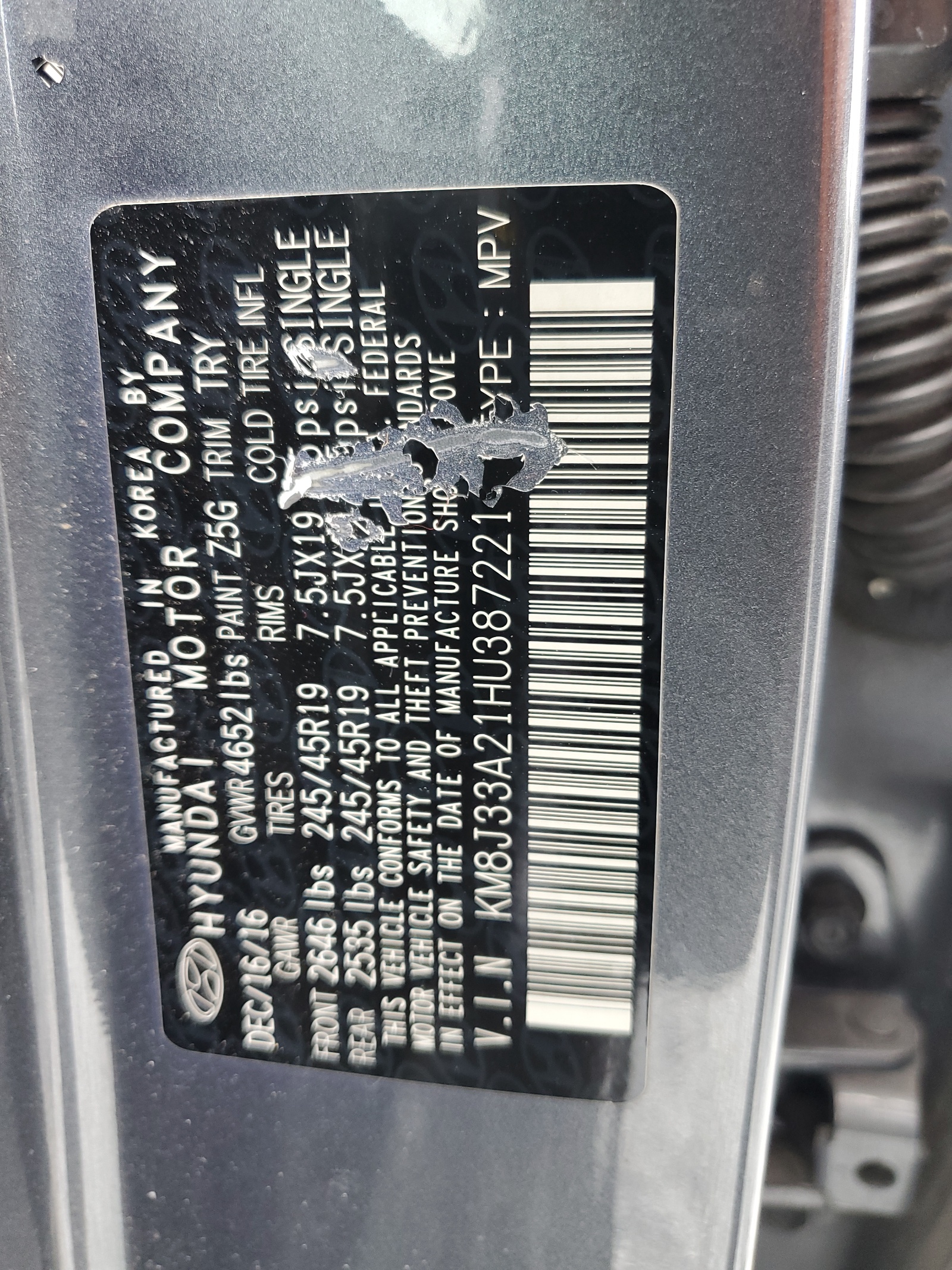 KM8J33A21HU387221 2017 Hyundai Tucson Limited