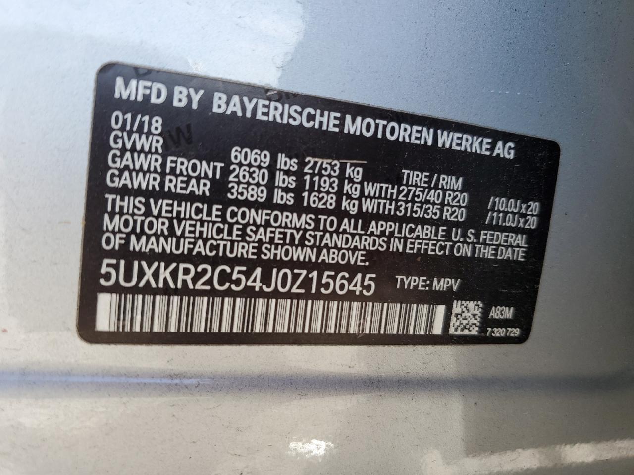 5UXKR2C54J0Z15645 2018 BMW X5 Sdrive35I