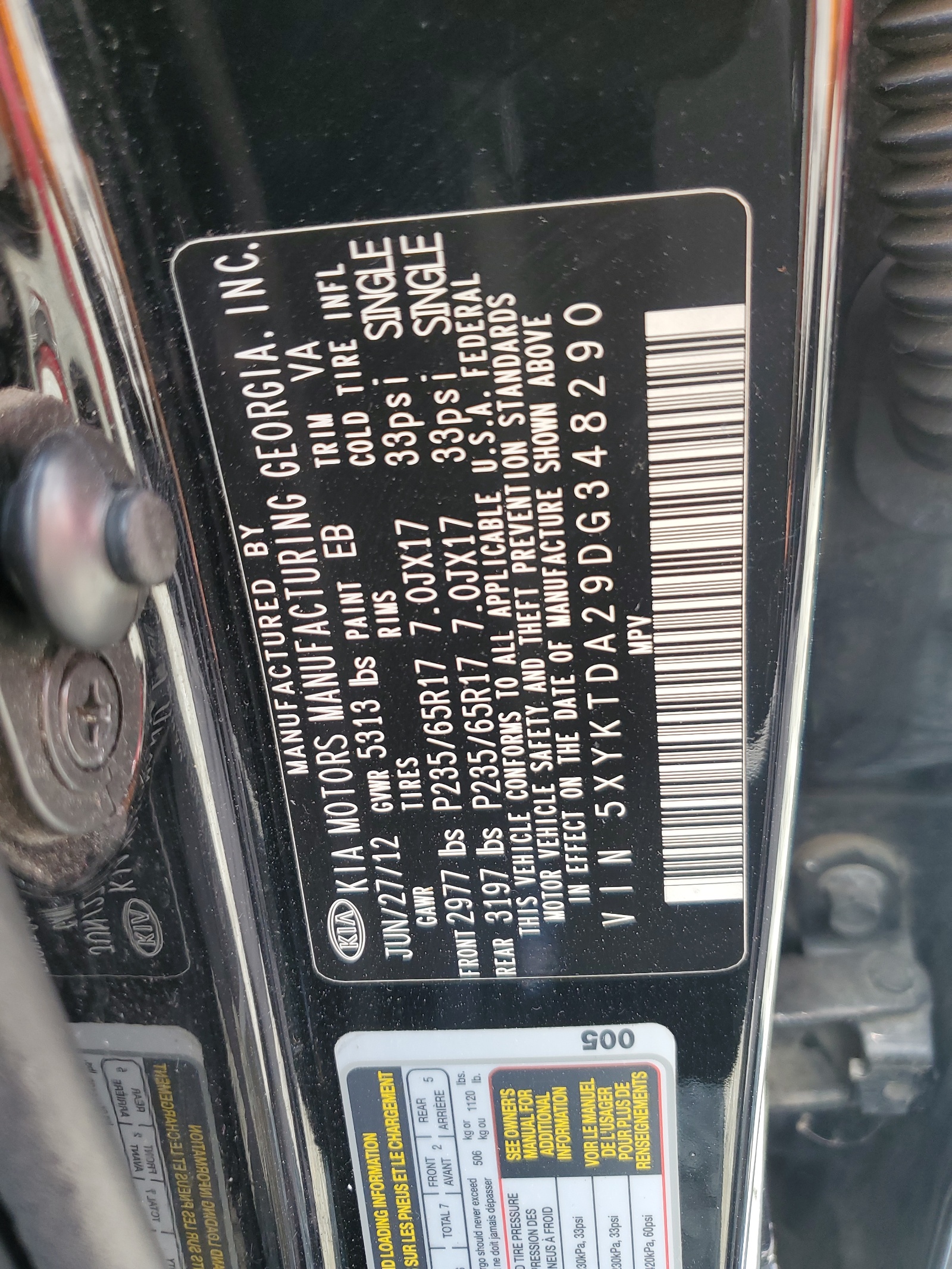 5XYKTDA29DG348290 2013 Kia Sorento Lx