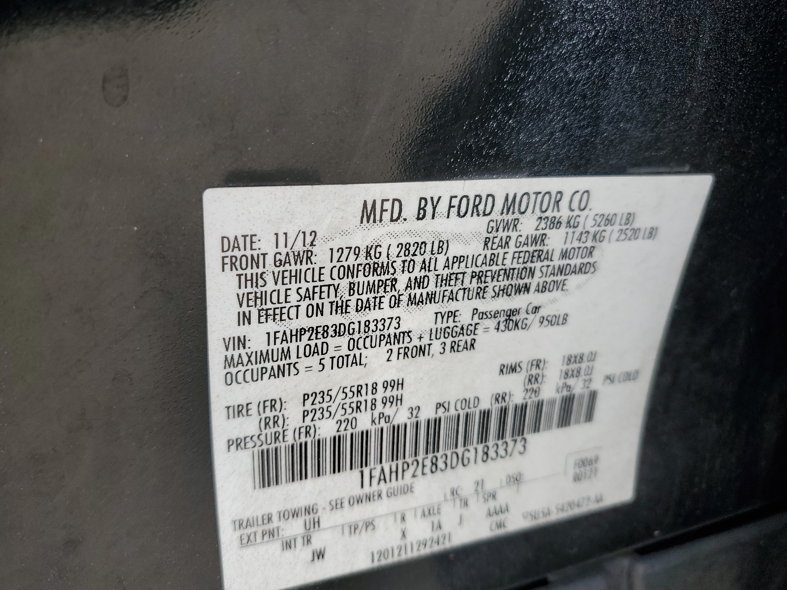1FAHP2E83DG183373 2013 Ford Taurus Sel