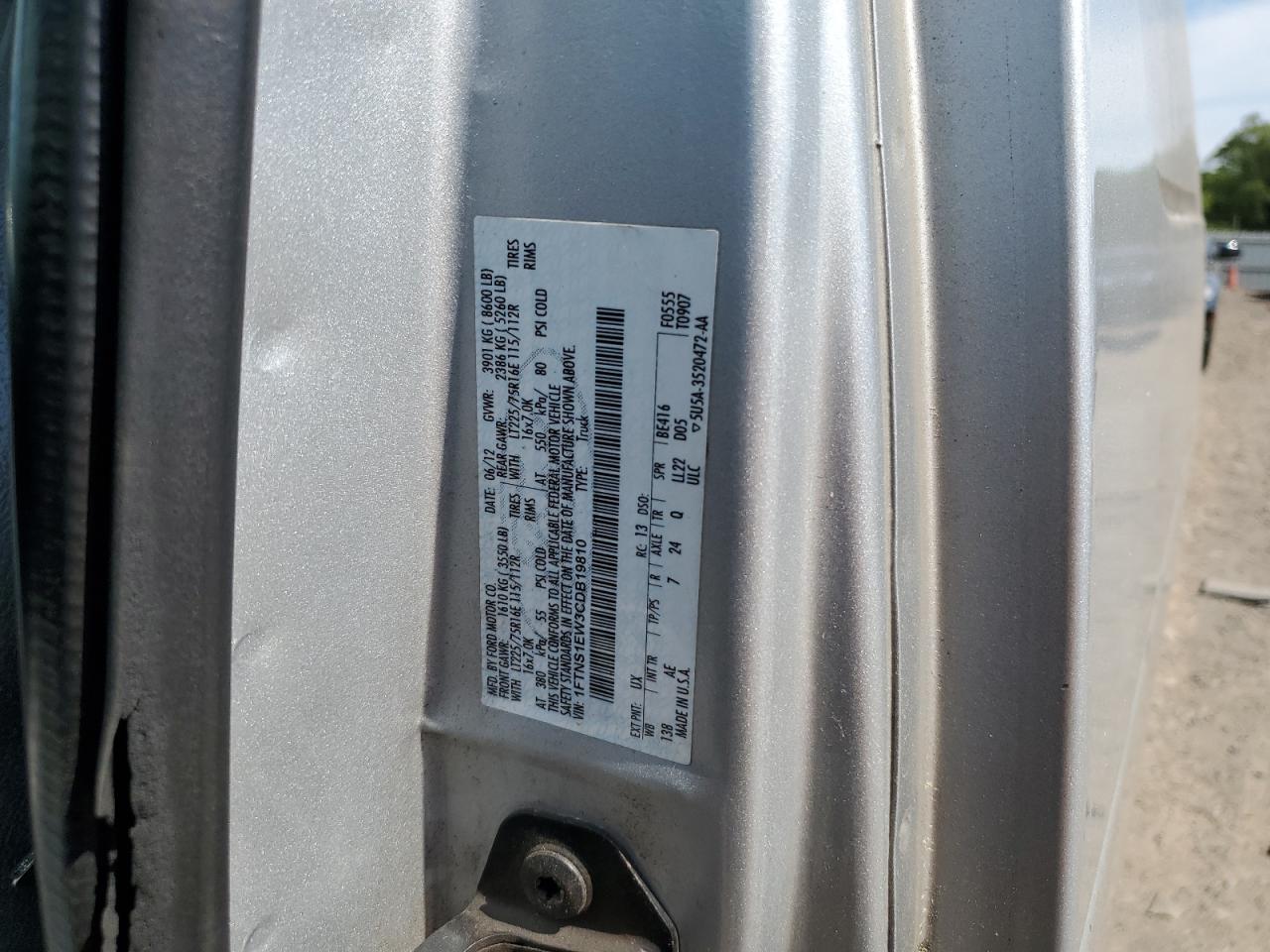 2012 Ford Econoline E150 Van VIN: 1FTNS1EW3CDB19810 Lot: 60019724