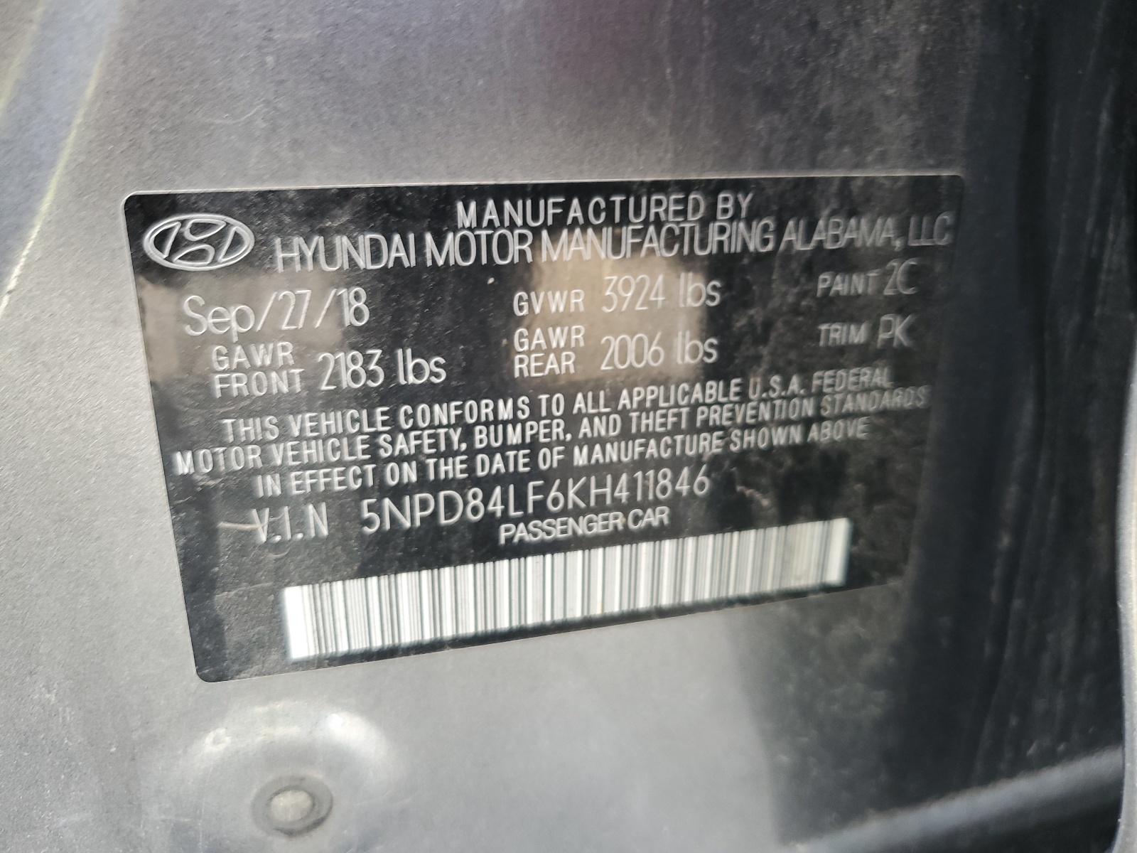 5NPD84LF6KH411846 2019 Hyundai Elantra Sel