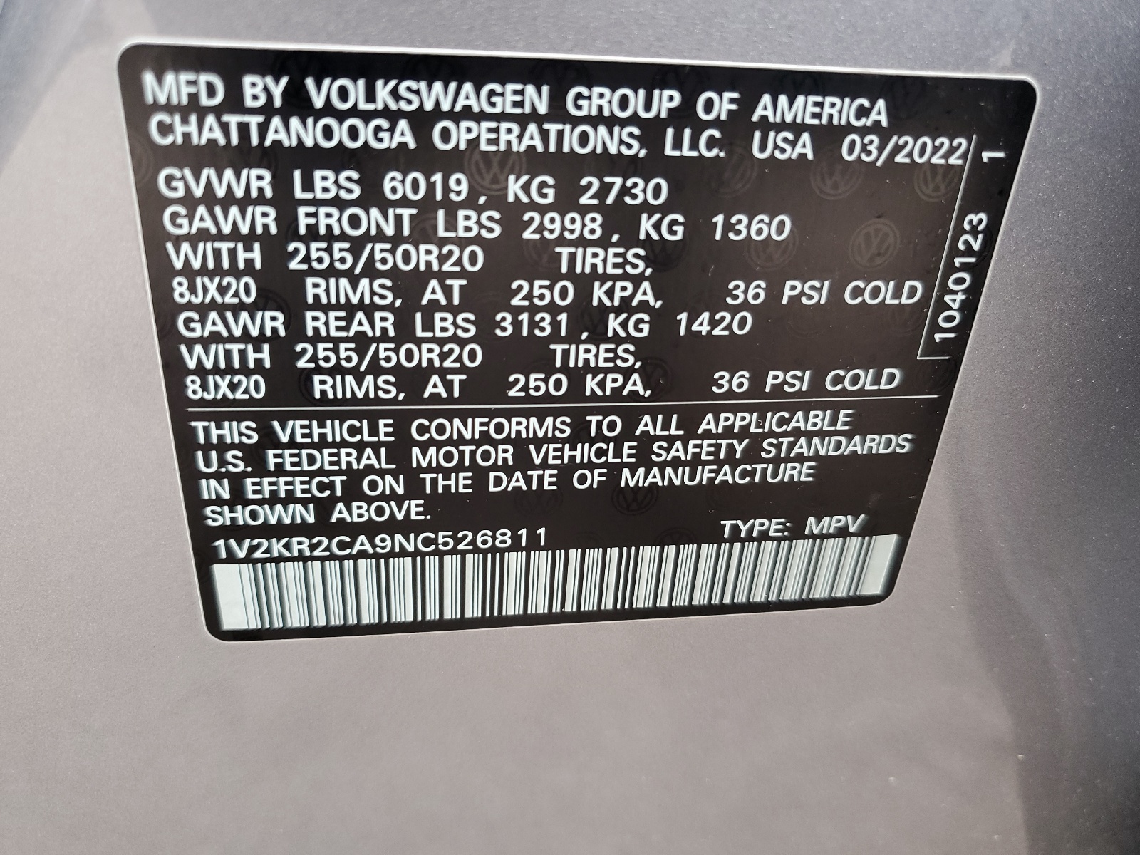 1V2KR2CA9NC526811 2022 Volkswagen Atlas Se