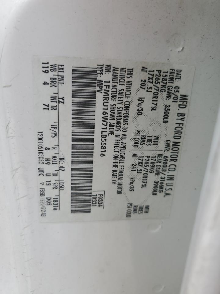 2001 Ford Expedition Xlt VIN: 1FMRU16W71LB55816 Lot: 60902964