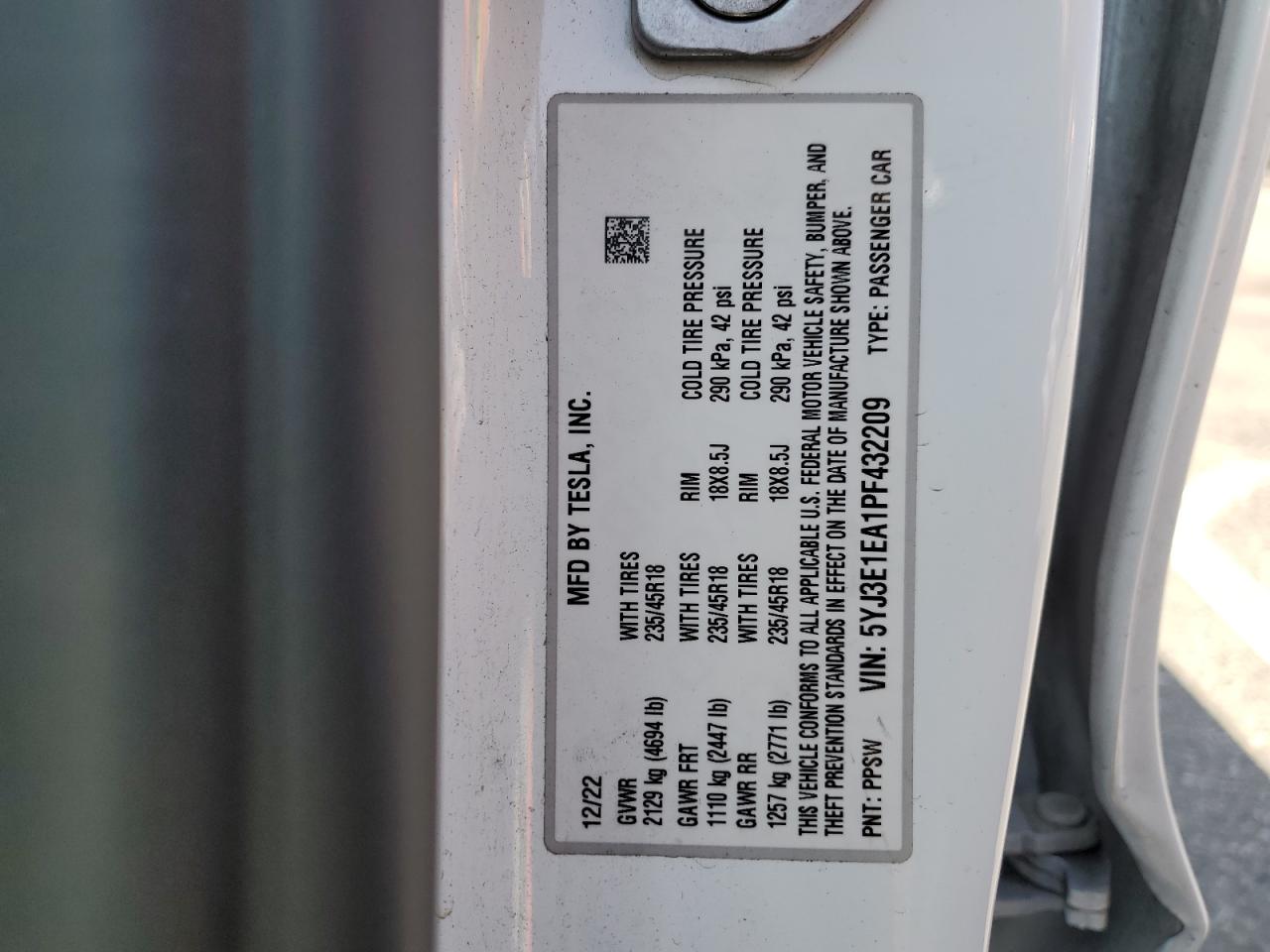 5YJ3E1EA1PF432209 2023 Tesla Model 3