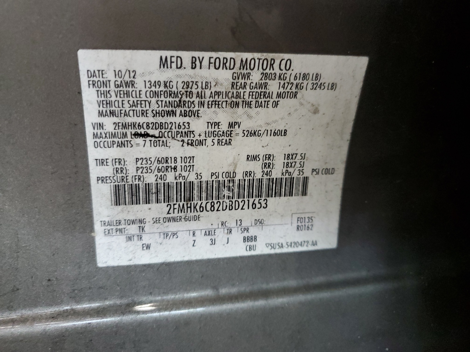 2FMHK6C82DBD21653 2013 Ford Flex Sel