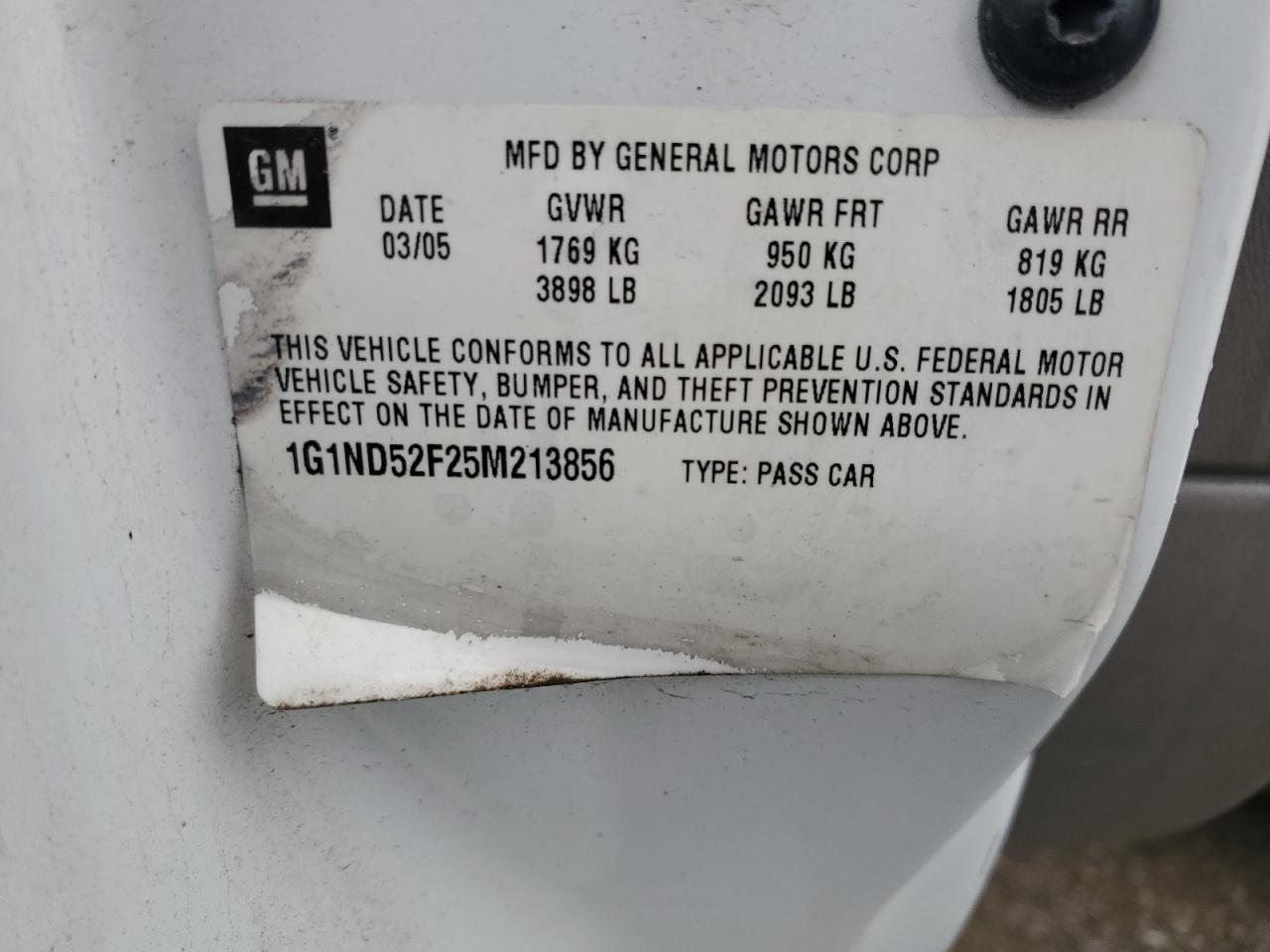 2005 Chevrolet Classic VIN: 1G1ND52F25M213856 Lot: 60161844