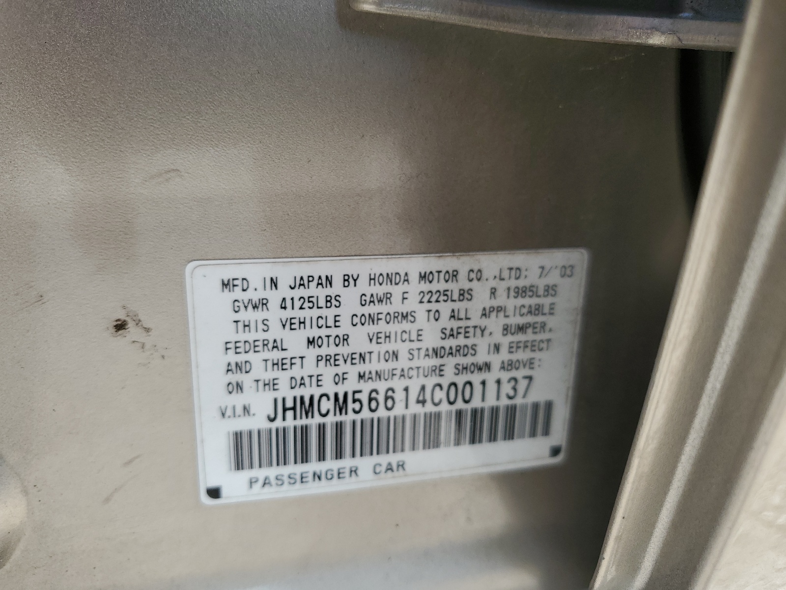 JHMCM56614C001137 2004 Honda Accord Ex
