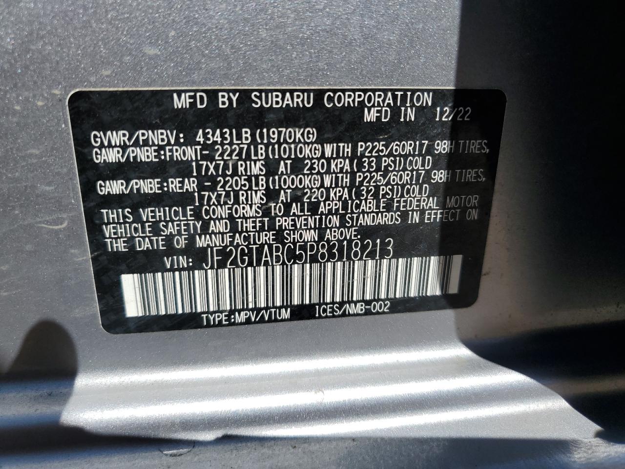 JF2GTABC5P8318213 2023 Subaru Crosstrek