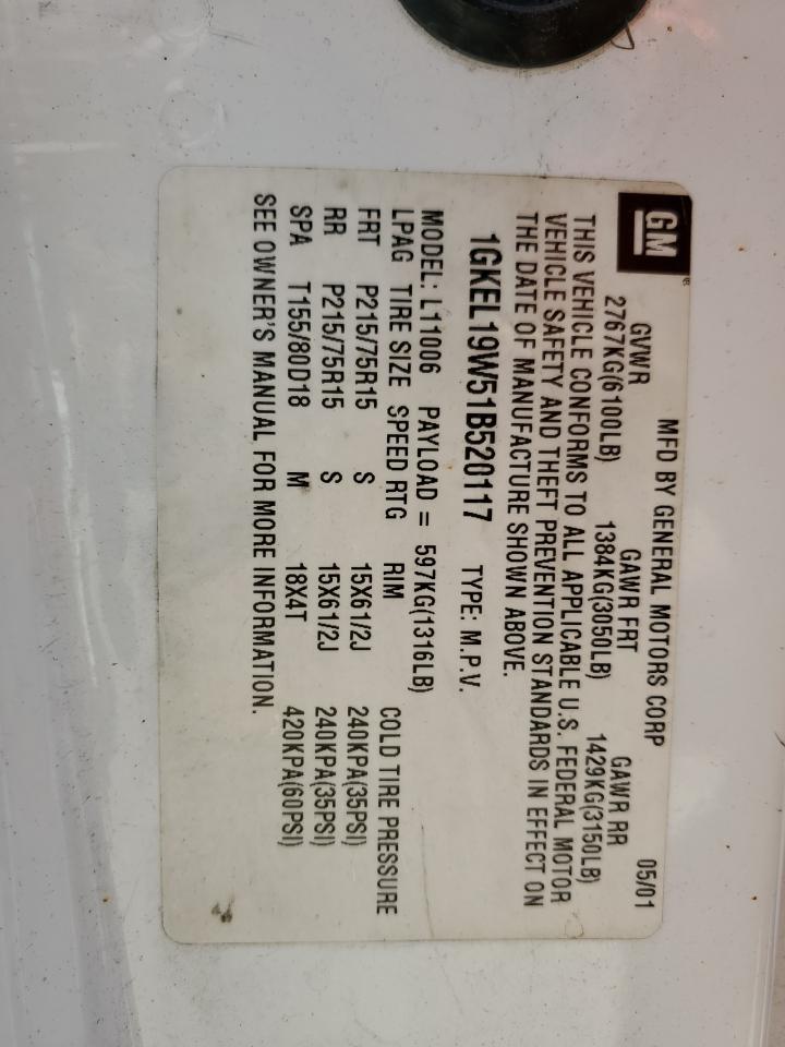 2001 GMC Safari Xt VIN: 1GKEL19W51B520117 Lot: 58664994