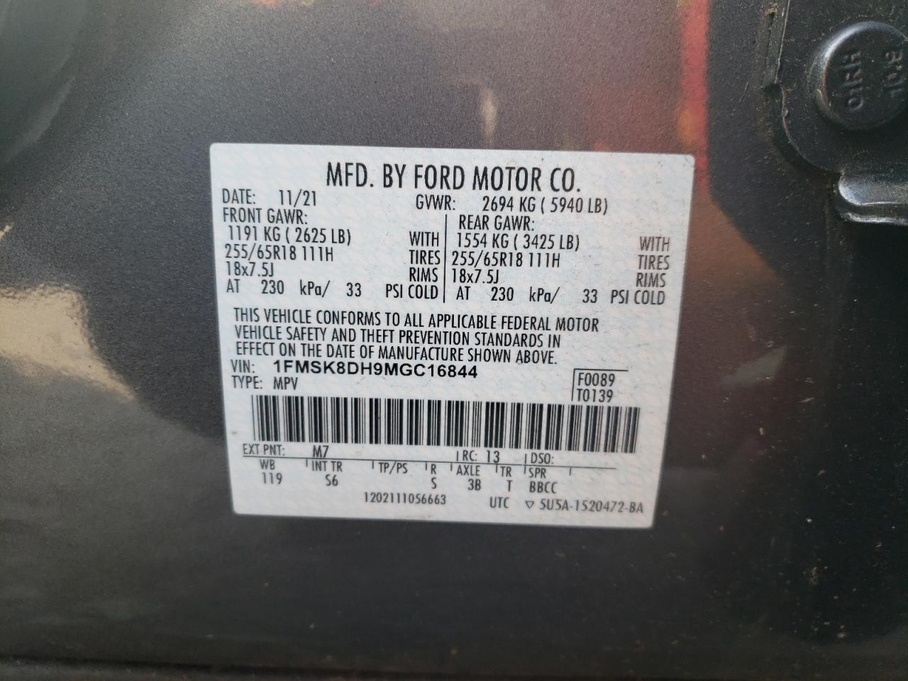 2021 Ford Explorer Xlt VIN: 1FMSK8DH9MGC16844 Lot: 56952514