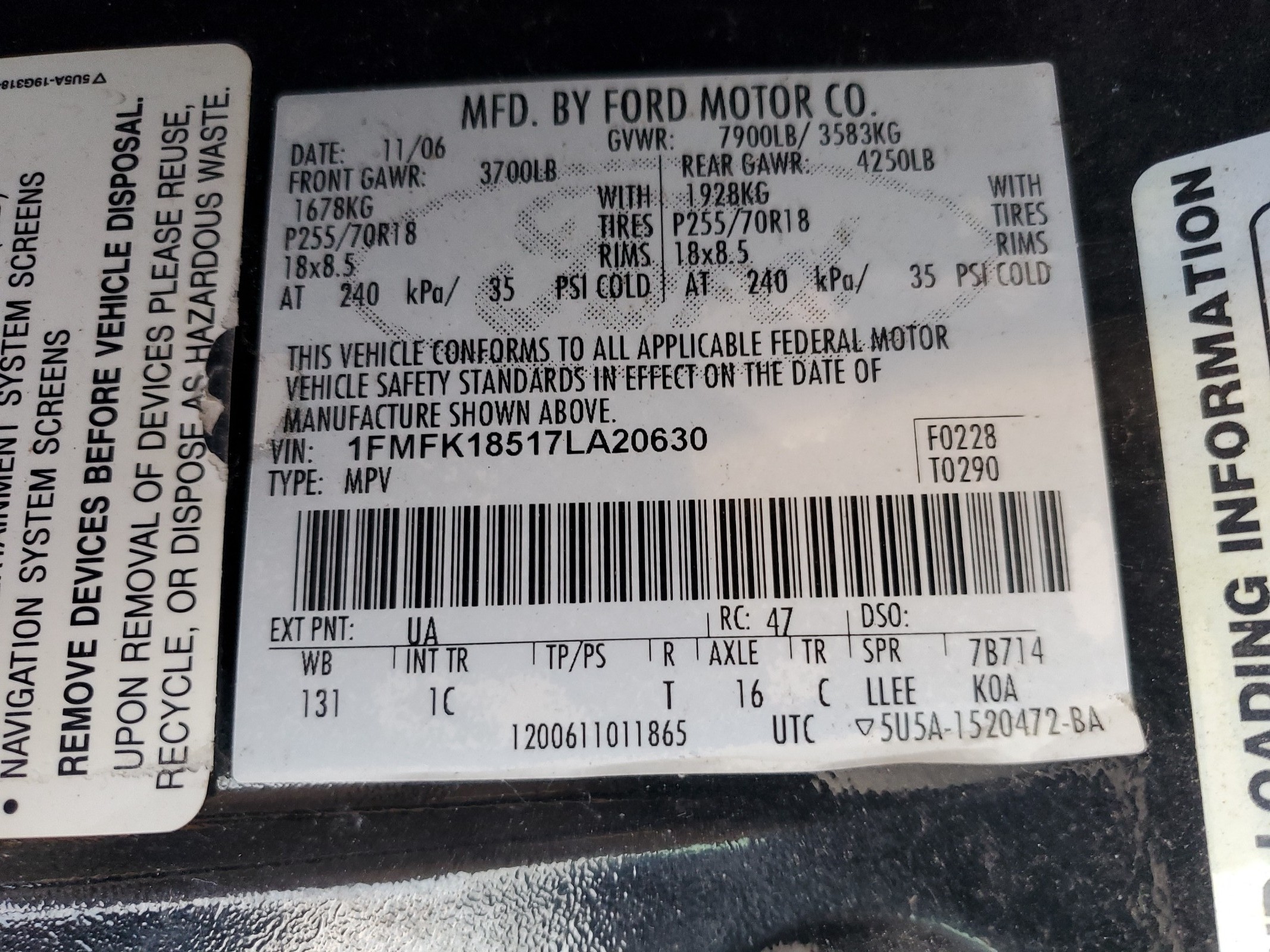 1FMFK18517LA20630 2007 Ford Expedition El Eddie Bauer
