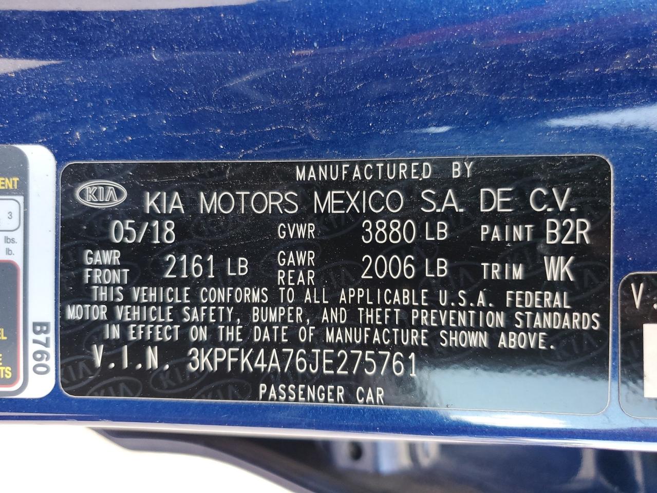 3KPFK4A76JE275761 2018 Kia Forte Lx