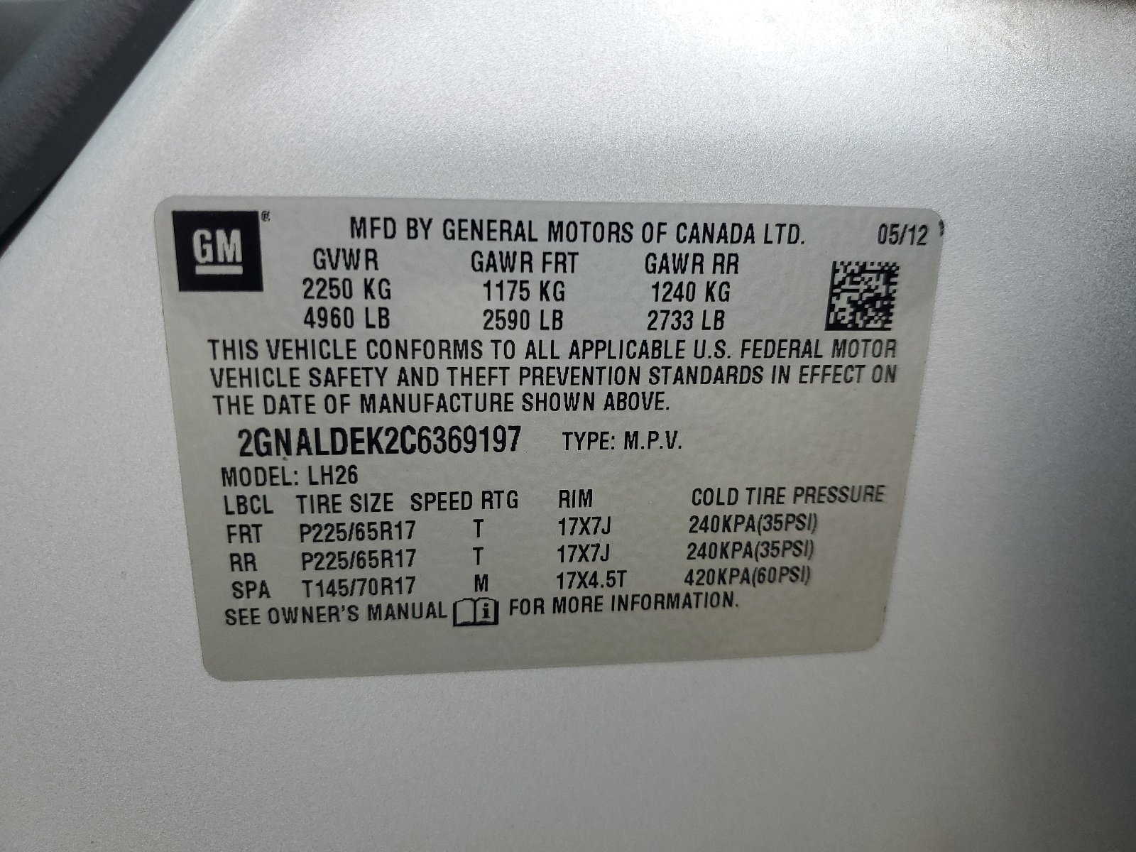 2GNALDEK2C6369197 2012 Chevrolet Equinox Lt