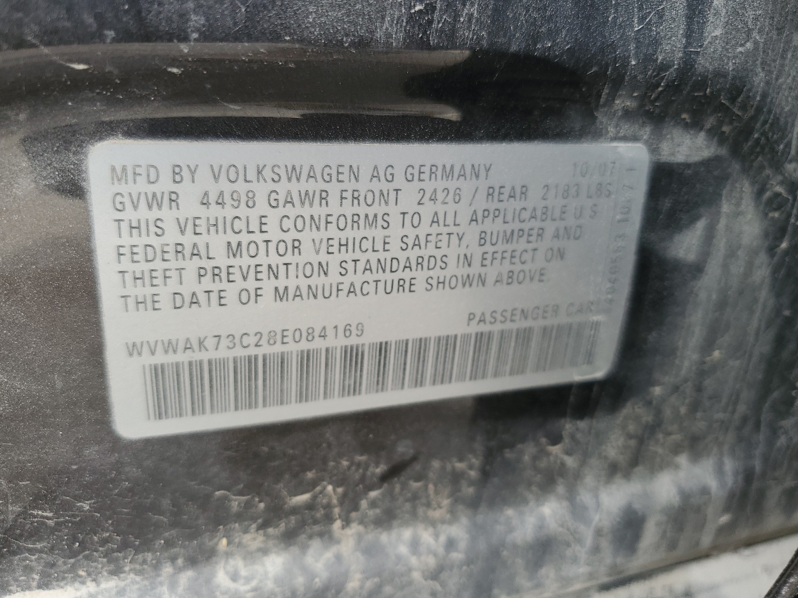 WVWAK73C28E084169 2008 Volkswagen Passat Komfort