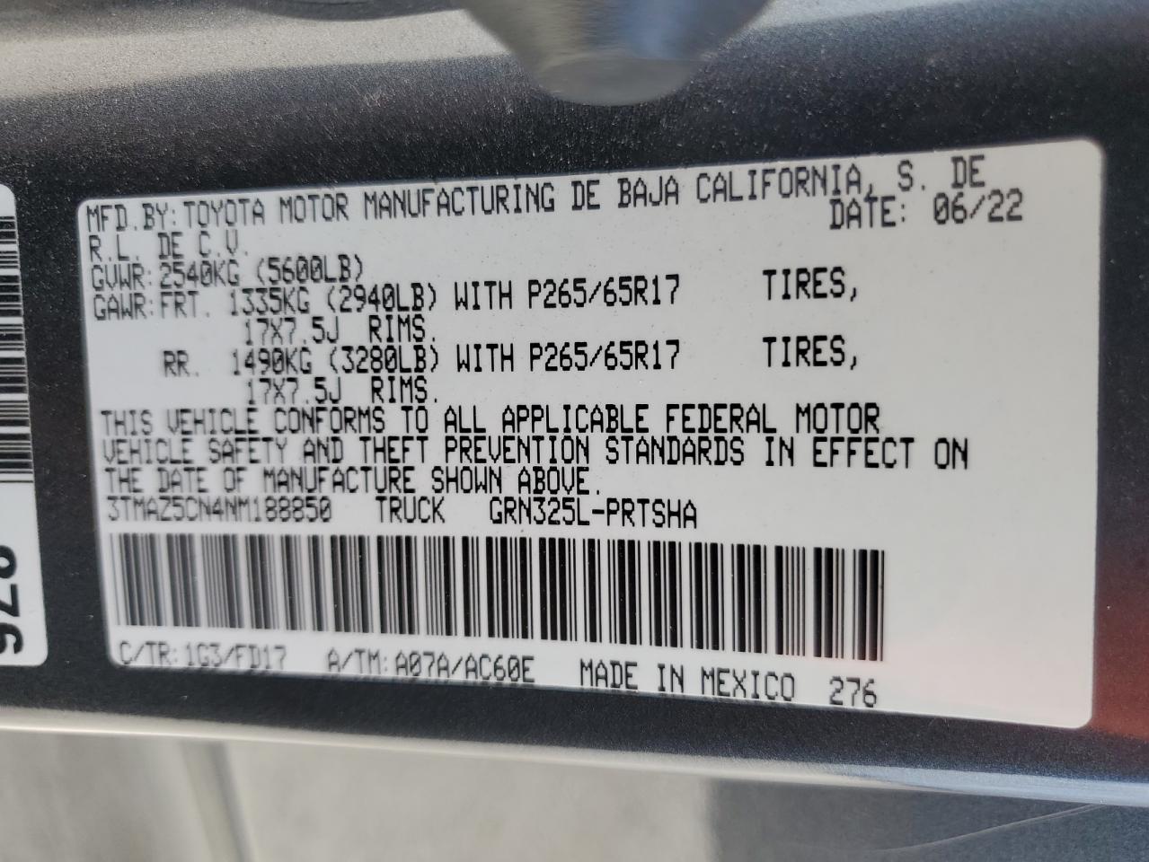 2022 Toyota Tacoma Double Cab VIN: 3TMAZ5CN4NM188850 Lot: 59657554