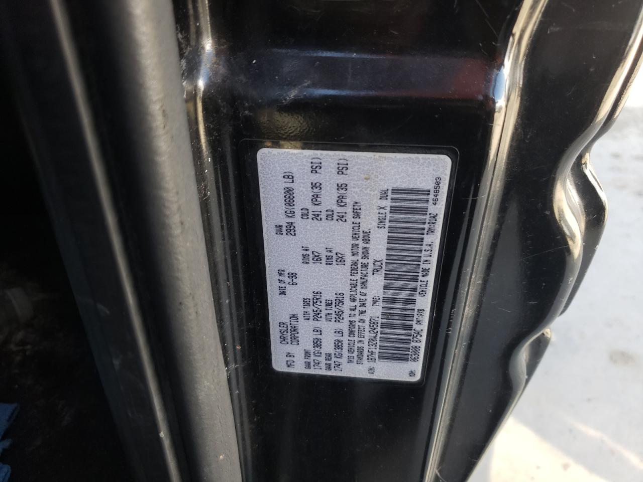 1998 Dodge Ram 1500 VIN: 1B7HF13Z0WJ245871 Lot: 58451514