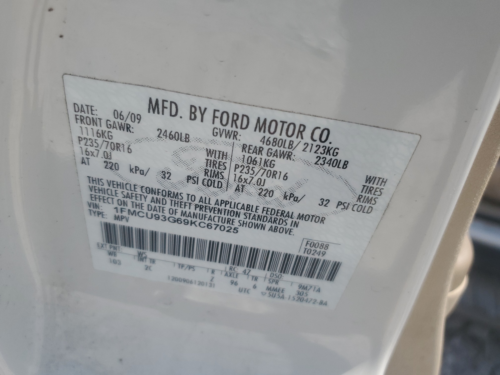 1FMCU93G69KC67025 2009 Ford Escape Xlt