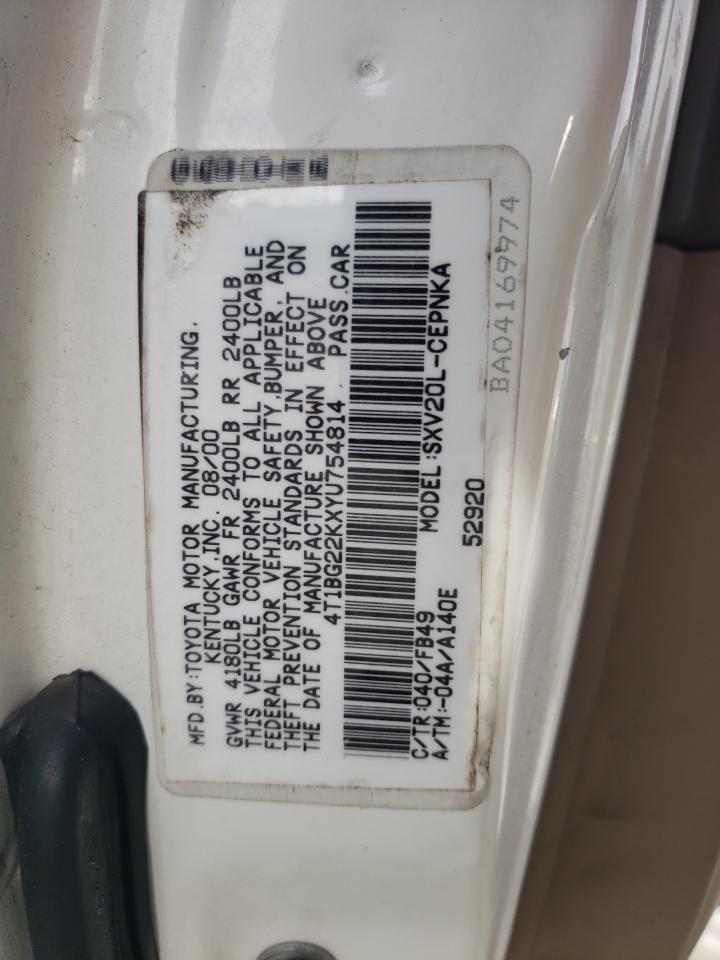 2000 Toyota Camry Ce VIN: 4T1BG22KXYU754814 Lot: 58347724