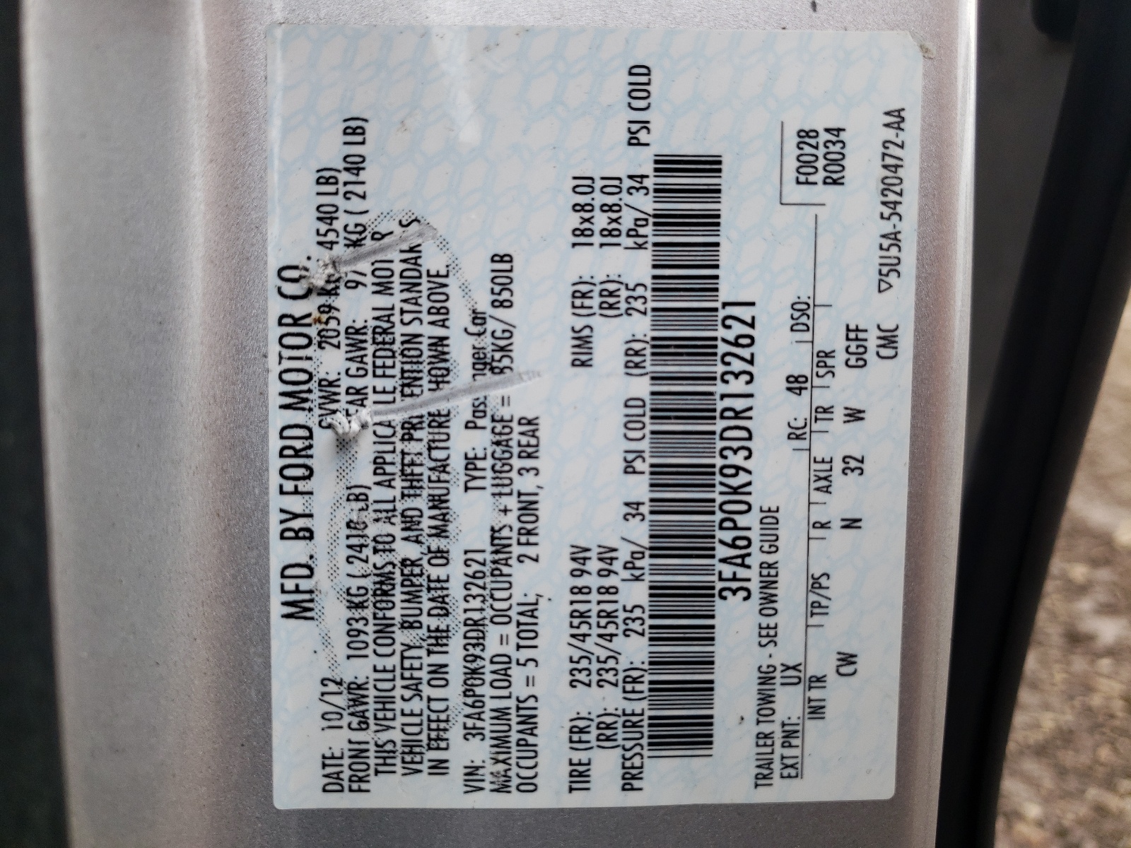 3FA6P0K93DR132621 2013 Ford Fusion Titanium