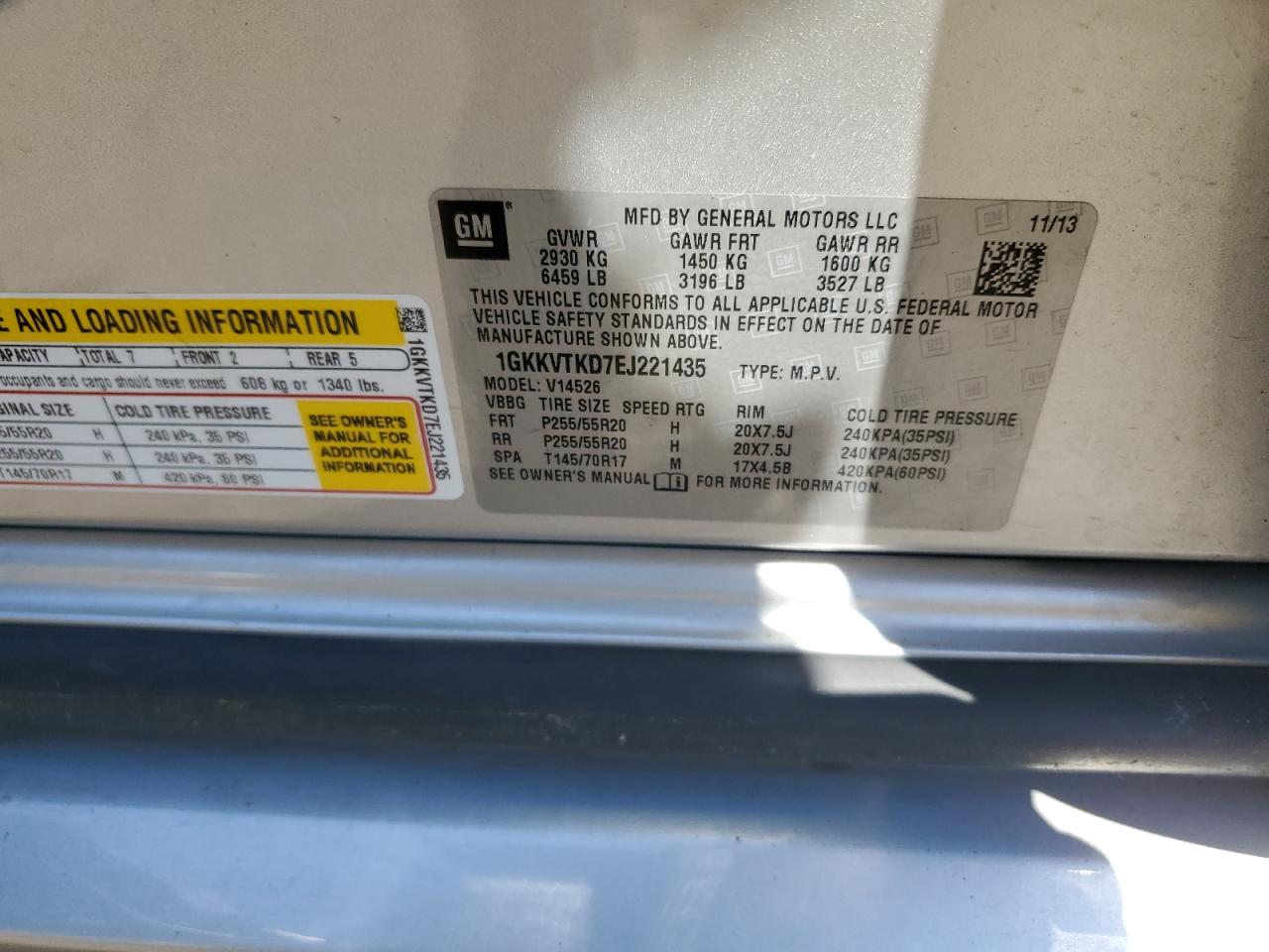 2014 GMC Acadia Denali VIN: 1GKKVTKD7EJ221435 Lot: 58038264