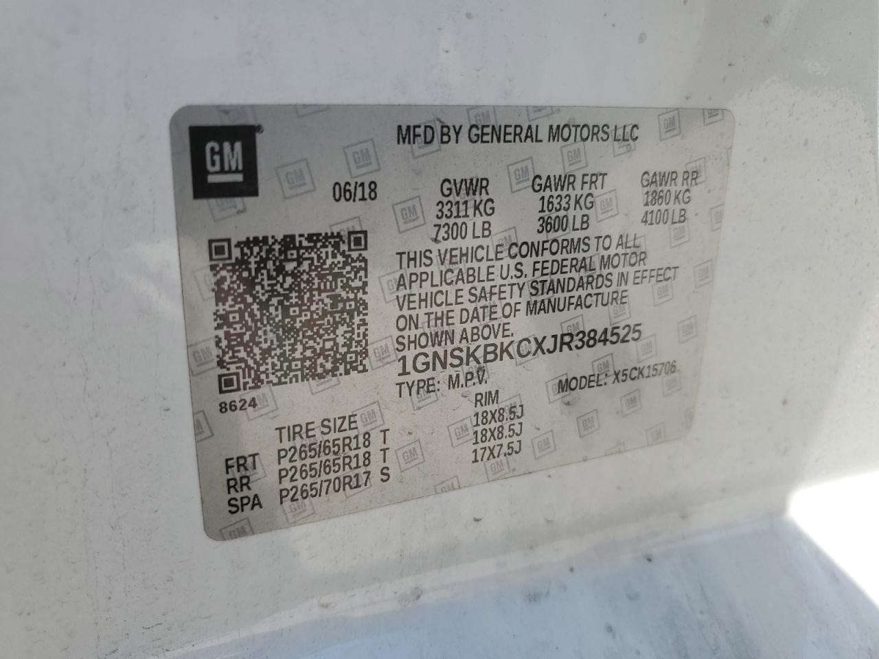 2018 Chevrolet Tahoe K1500 Lt VIN: 1GNSKBKCXJR384525 Lot: 59321104