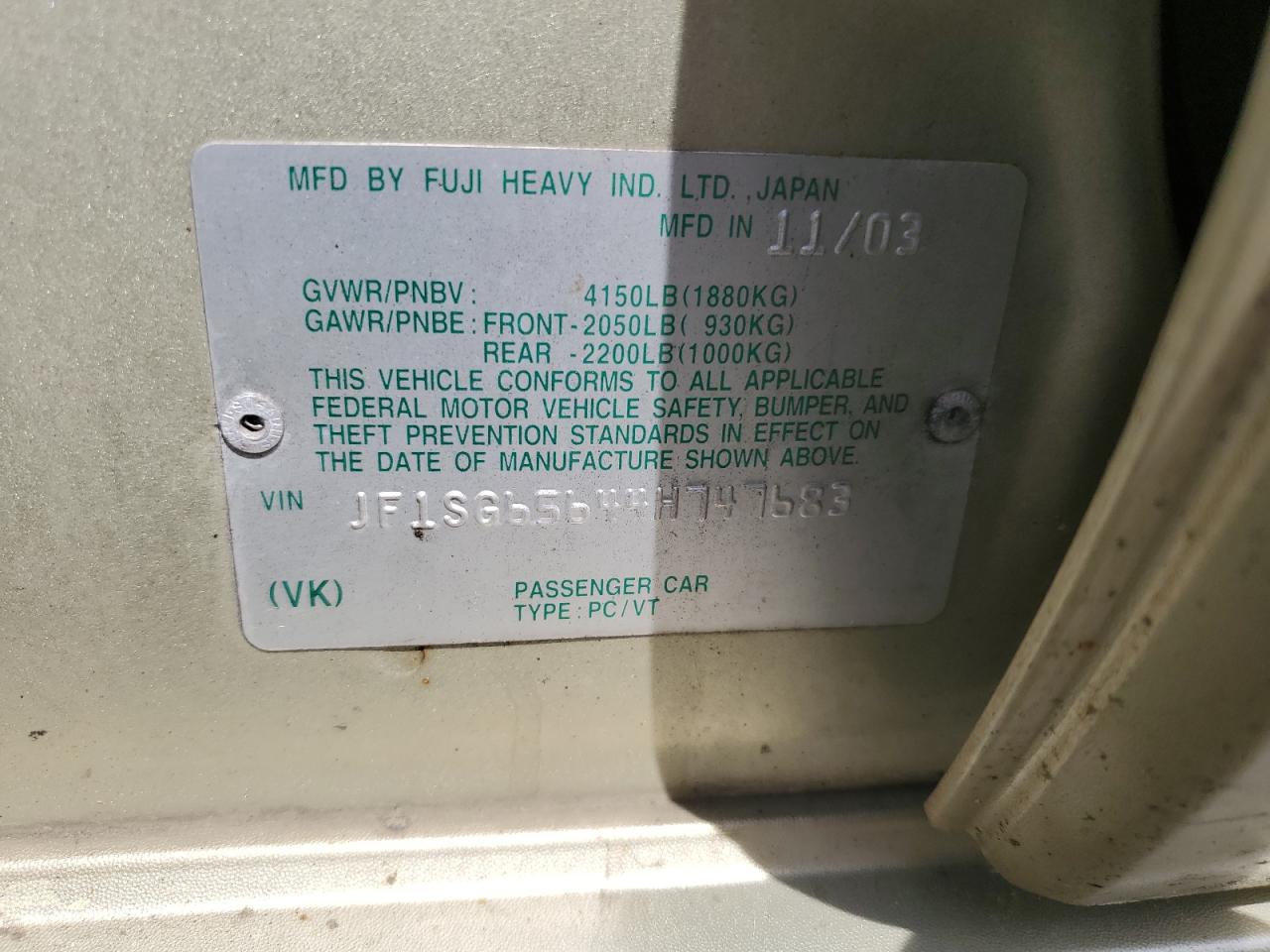 2004 Subaru Forester 2.5Xs VIN: JF1SG65644H747683 Lot: 57134424