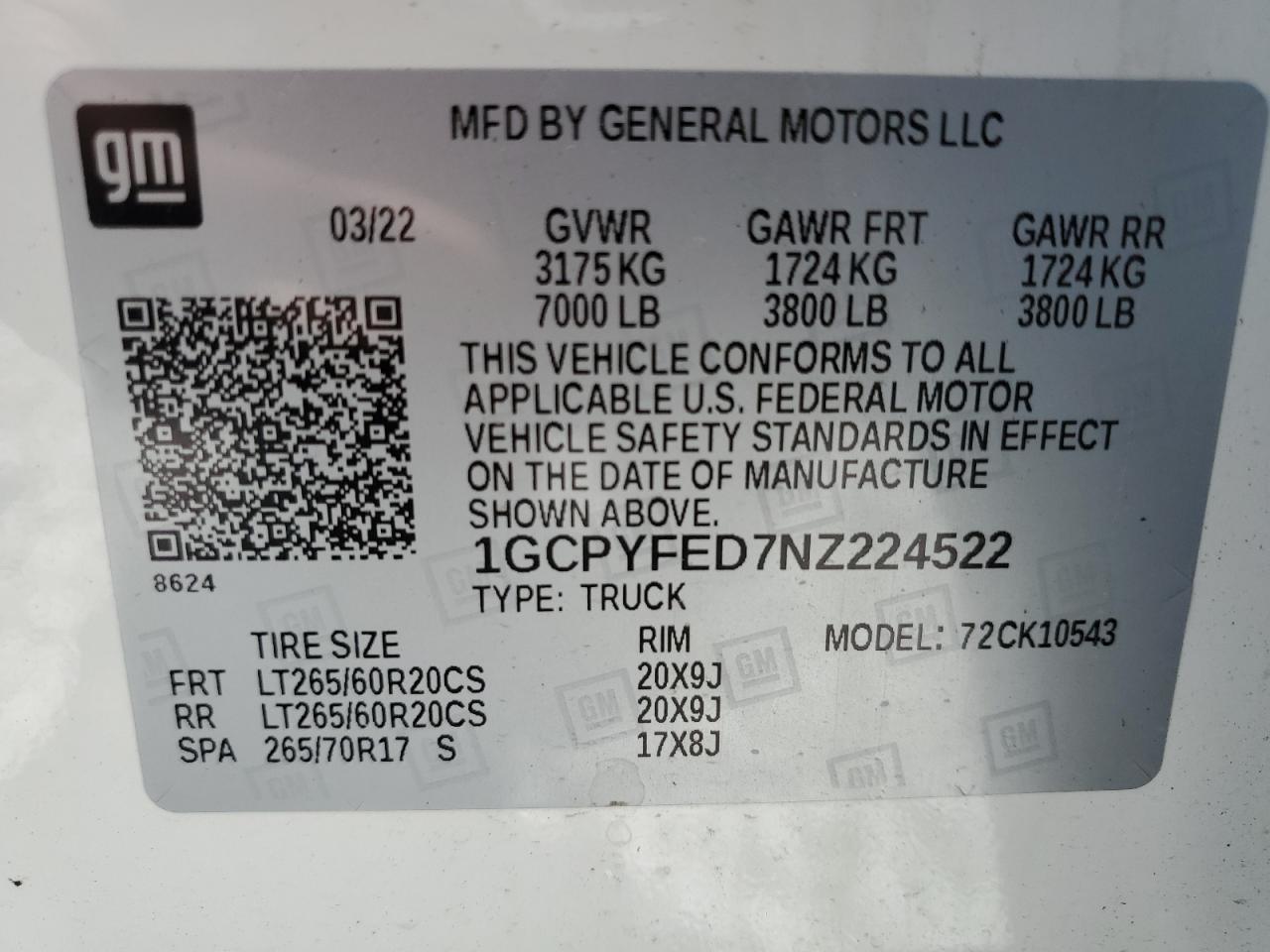 2022 Chevrolet Silverado Ltd K1500 Lt Trail Boss VIN: 1GCPYFED7NZ224522 Lot: 58261844