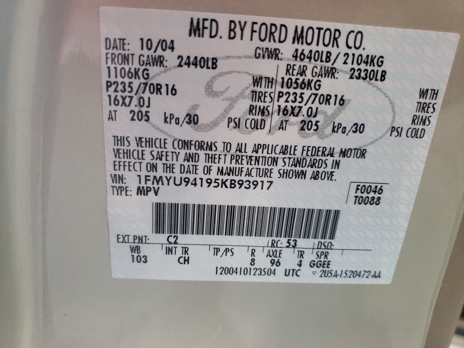 1FMYU94195KB93917 2005 Ford Escape Limited