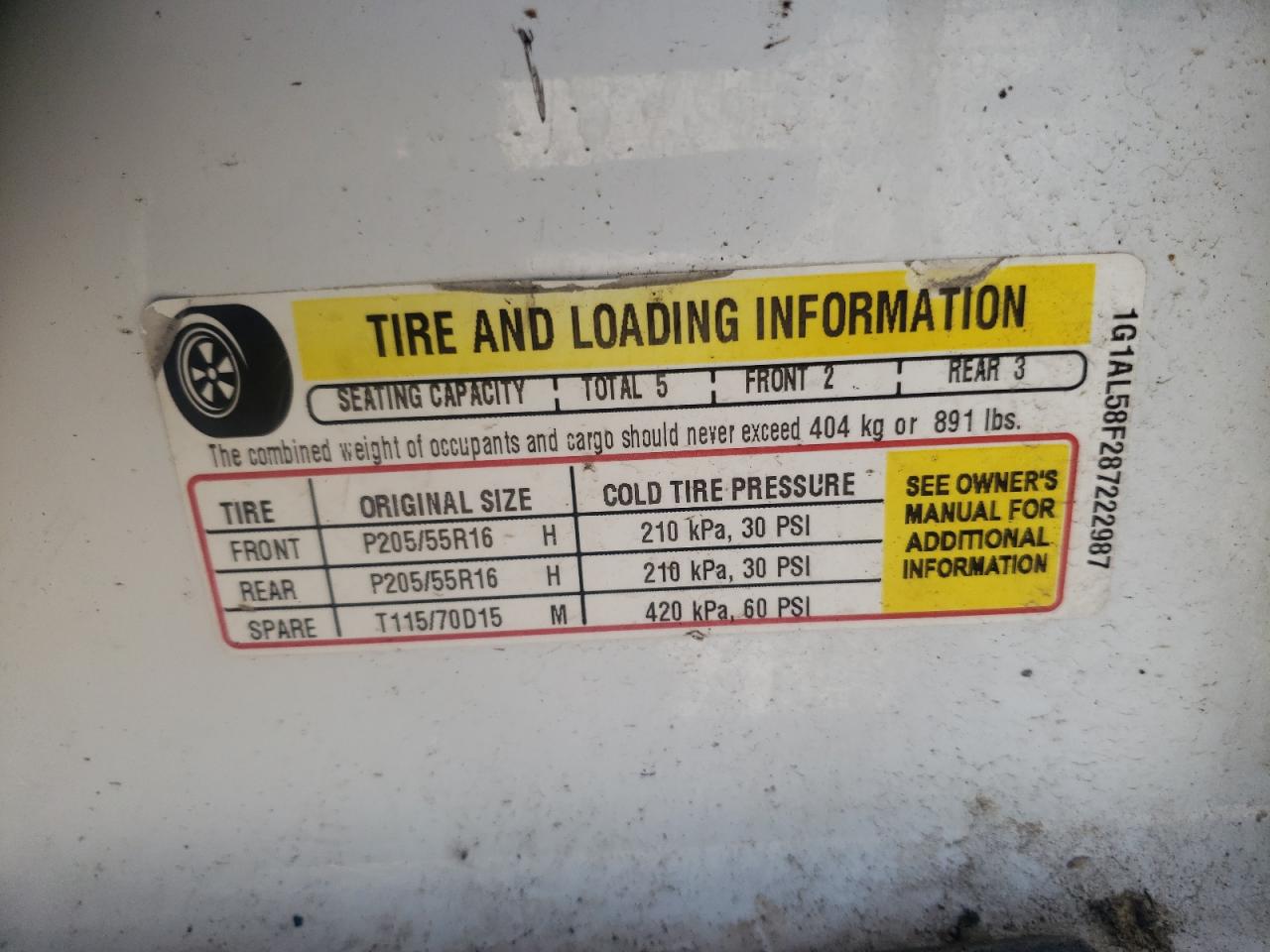 2008 Chevrolet Cobalt Lt VIN: 1G1AL58F287222987 Lot: 58680274