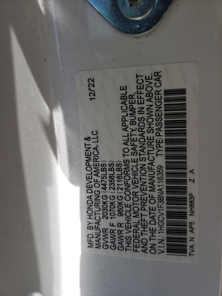 2022 Honda Accord Sport VIN: 1HGCV1F38NA116359 Lot: 58434244