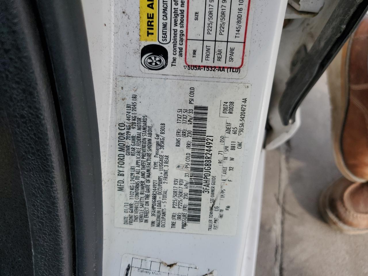 2011 Ford Fusion Sel VIN: 3FAHP0JG8BR244921 Lot: 57739944