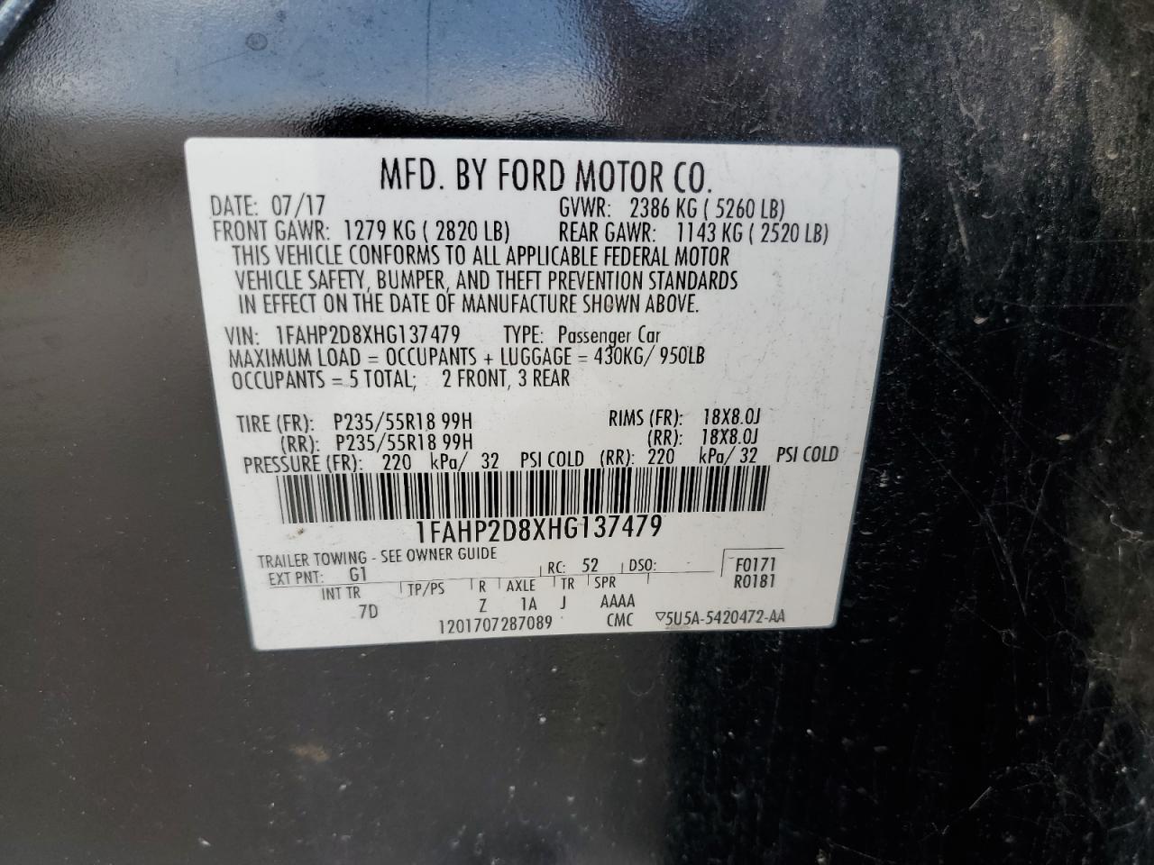 2017 Ford Taurus Se VIN: 1FAHP2D8XHG137479 Lot: 60940744