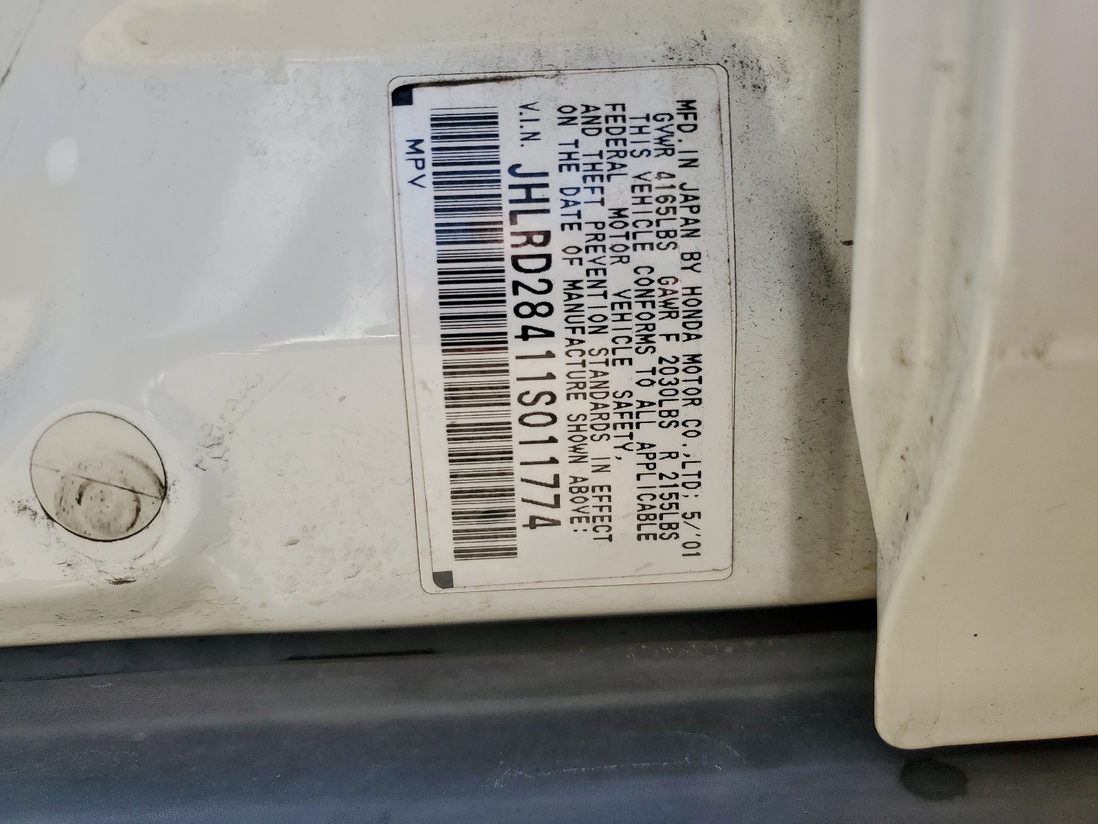 JHLRD28411S011774 2001 Honda Cr-V Lx