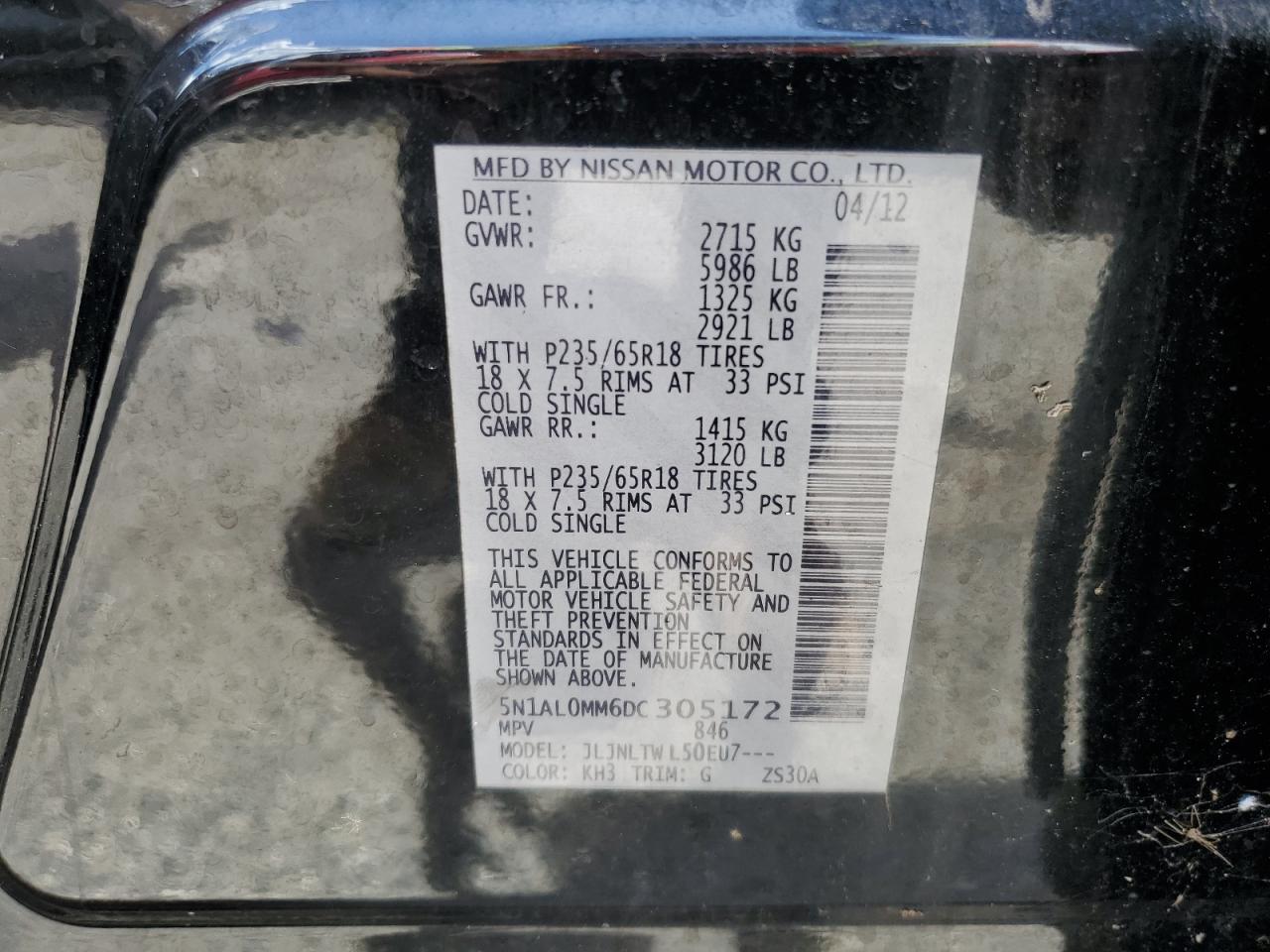 5N1AL0MM6DC305172 2013 Infiniti Jx35