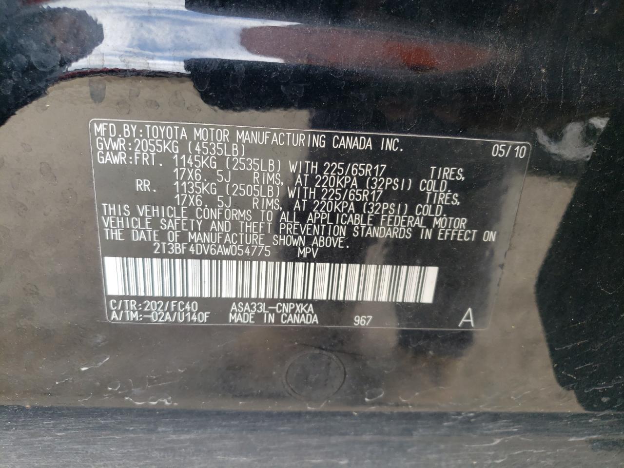 2010 Toyota Rav4 VIN: 2T3BF4DV6AW054775 Lot: 59281464