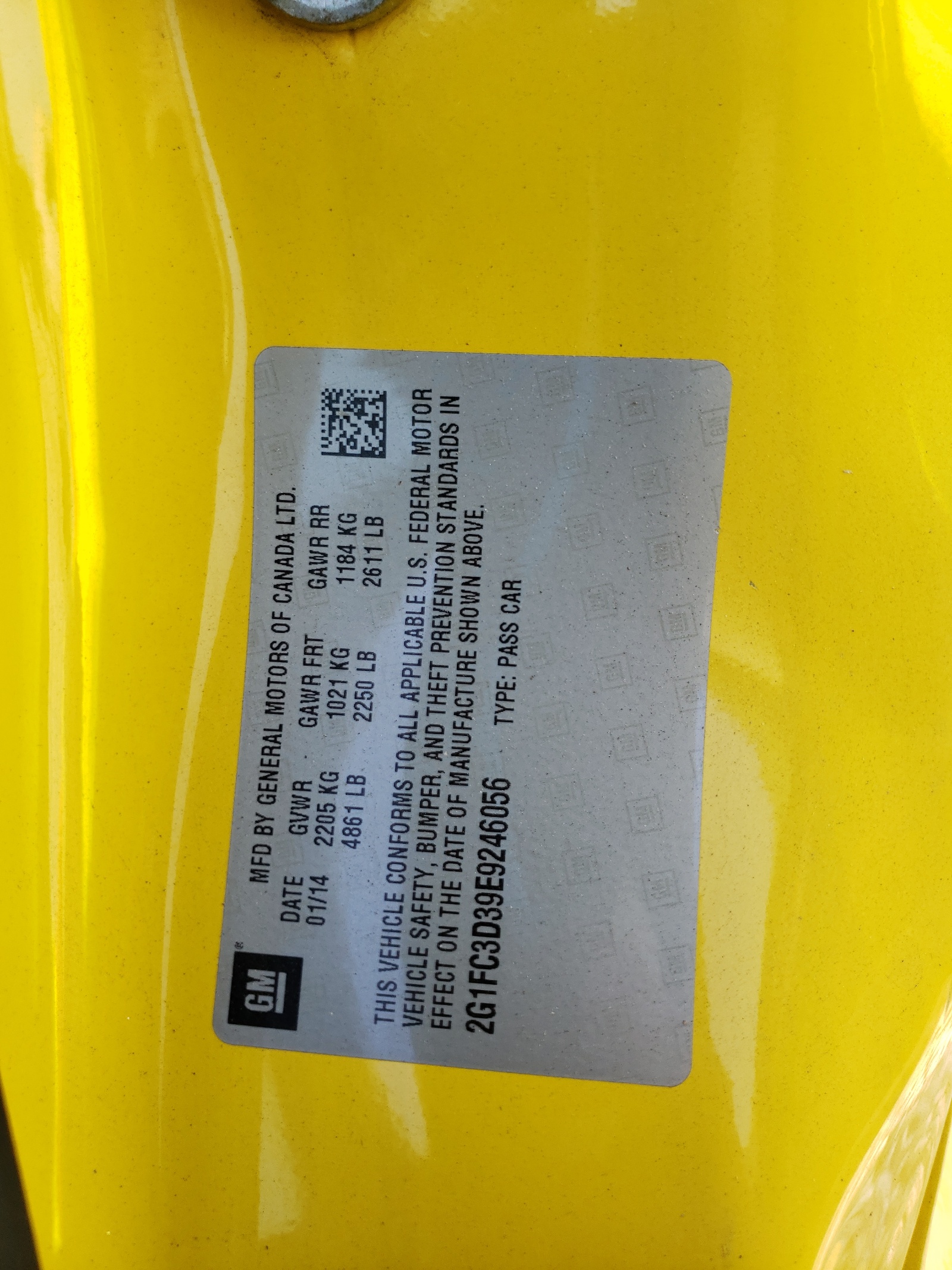 2G1FC3D39E9246056 2014 Chevrolet Camaro Lt