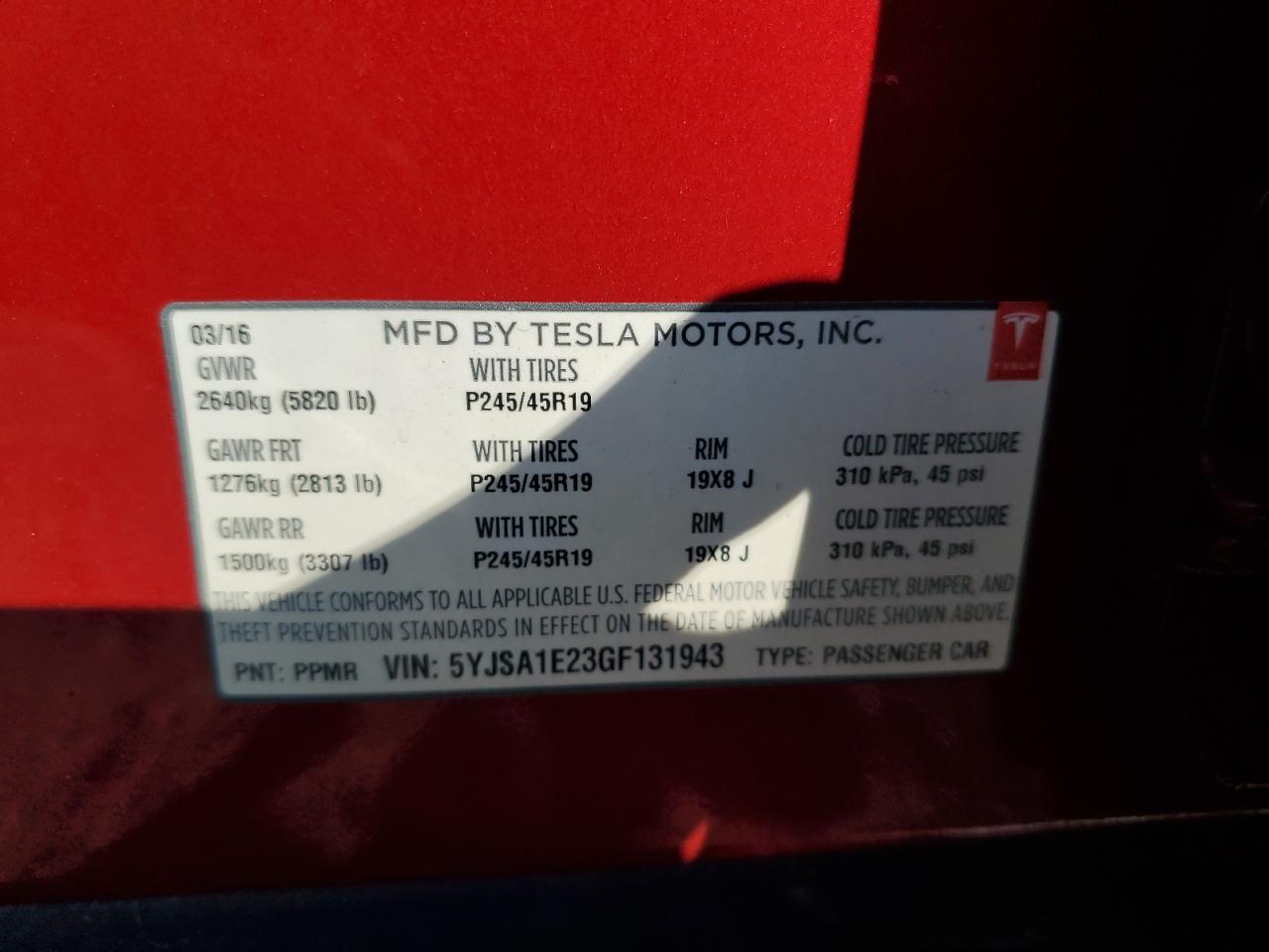 5YJSA1E23GF131943 2016 Tesla Model S