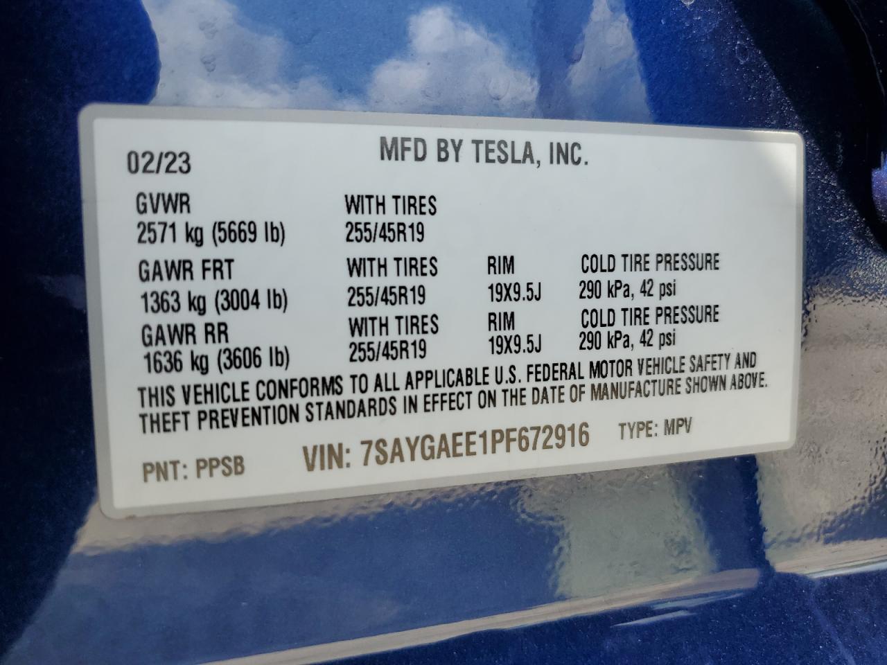 2023 Tesla Model Y VIN: 7SAYGAEE1PF672916 Lot: 58509384