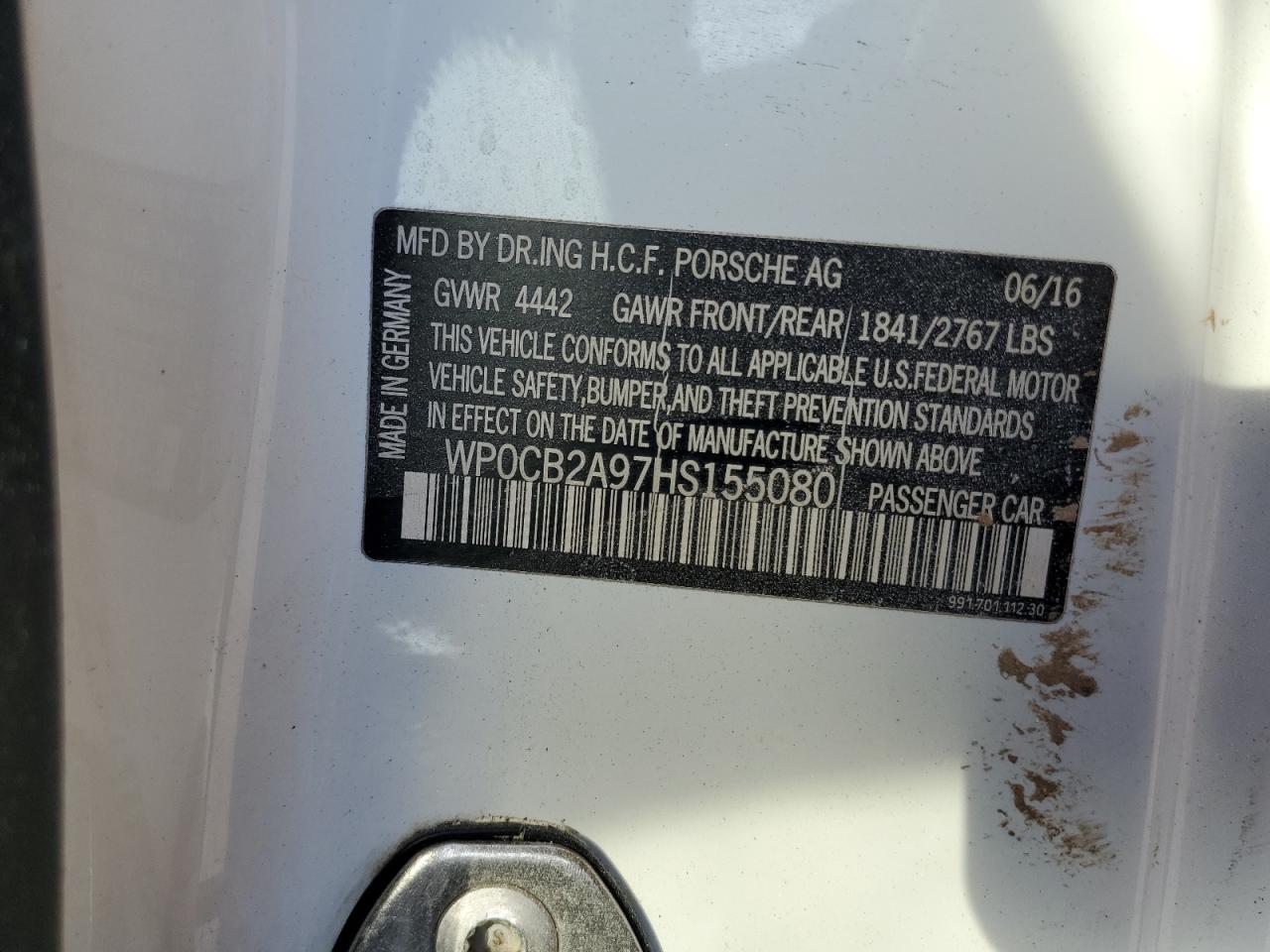 2017 Porsche 911 Carrera S VIN: WP0CB2A97HS155080 Lot: 61080724