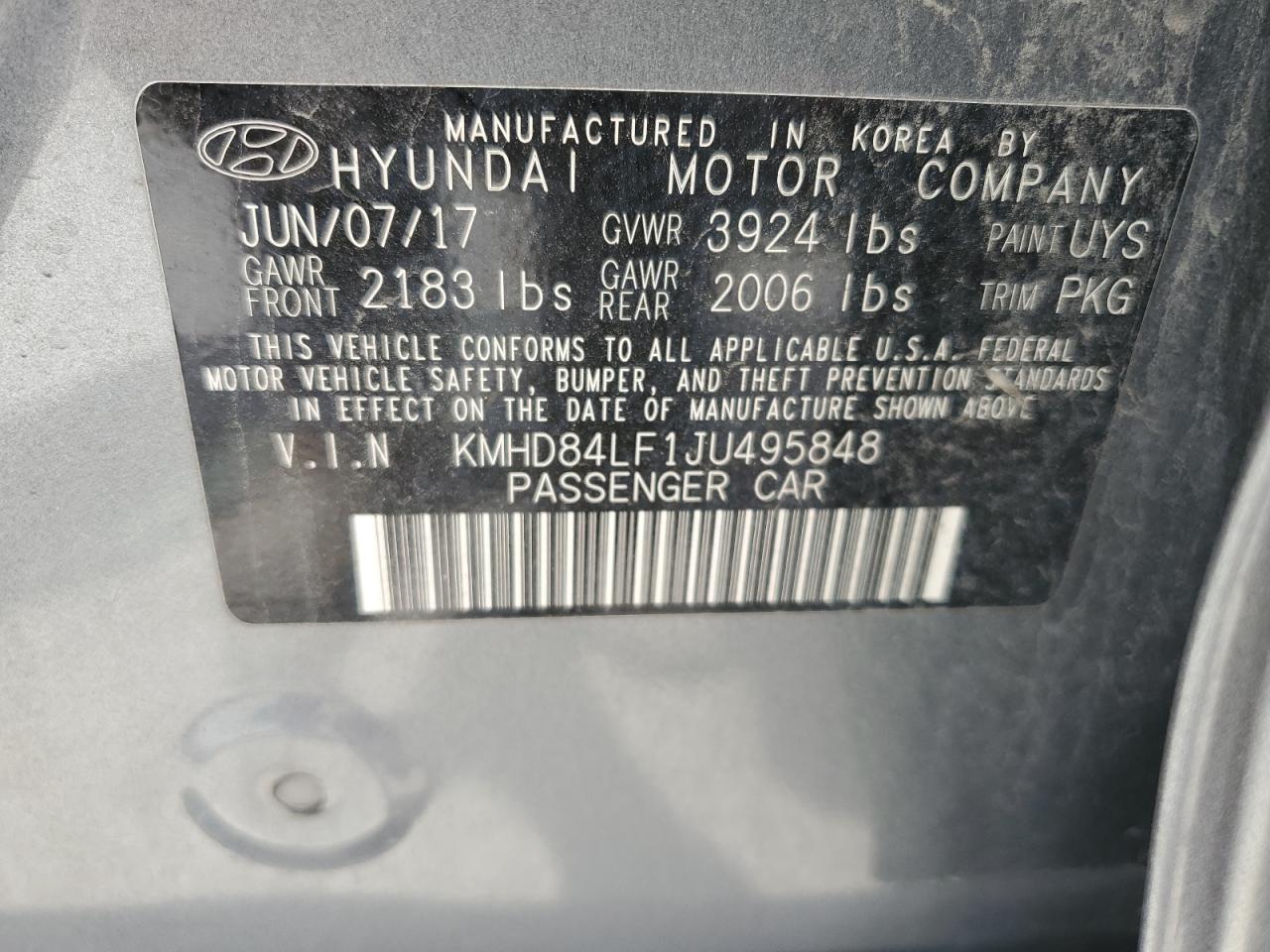 2018 Hyundai Elantra Sel VIN: KMHD84LF1JU495848 Lot: 57924014