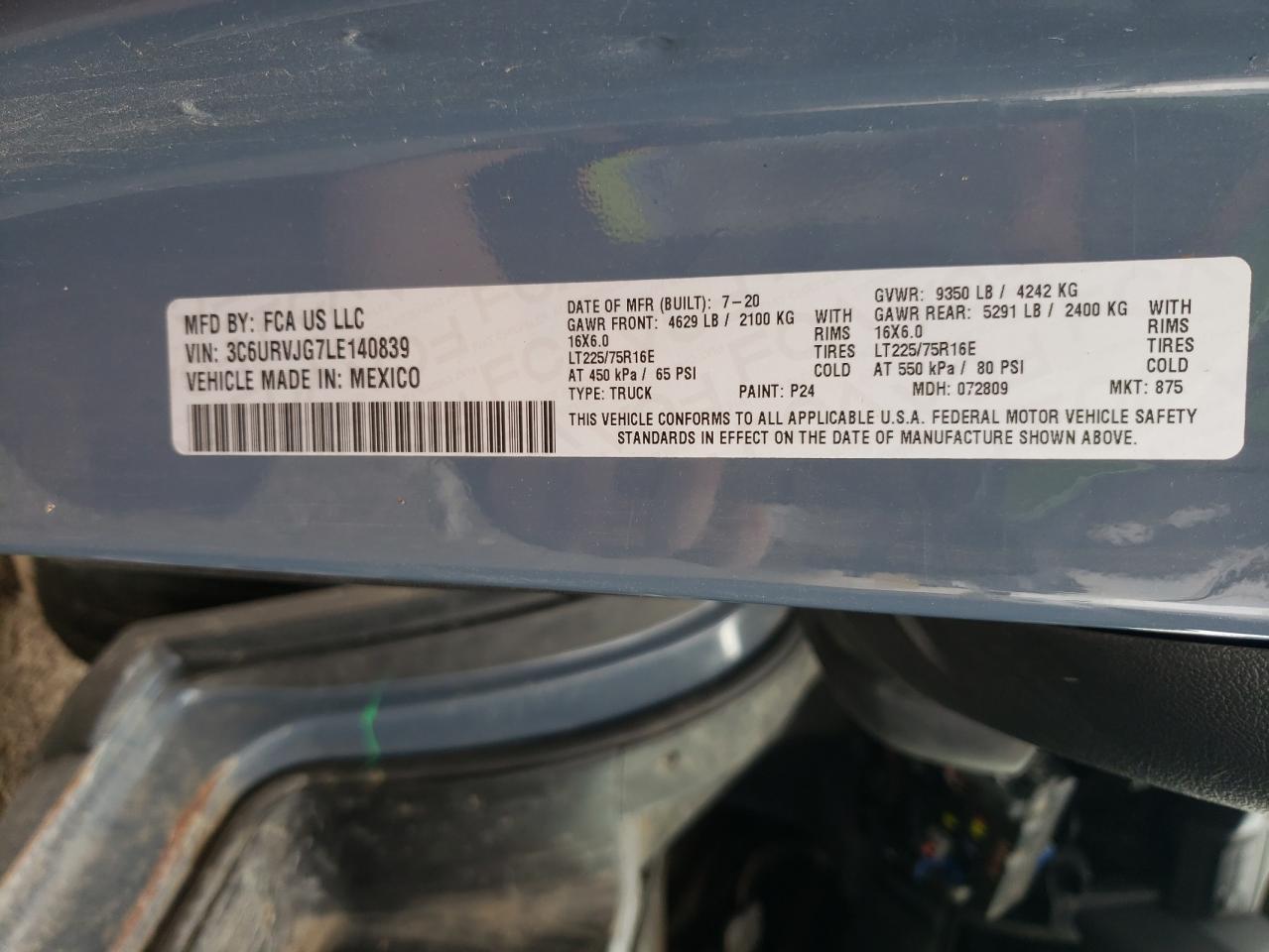 2020 Ram Promaster 3500 3500 High VIN: 3C6URVJG7LE140839 Lot: 59152864