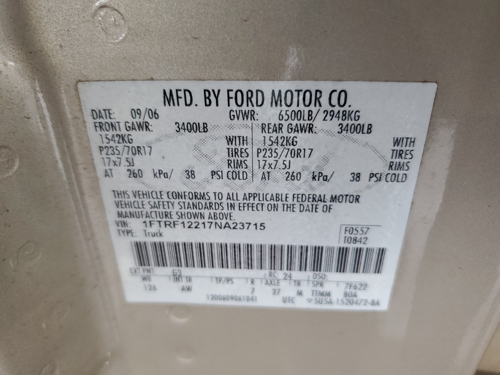 1FTRF12217NA23715 2007 Ford F150