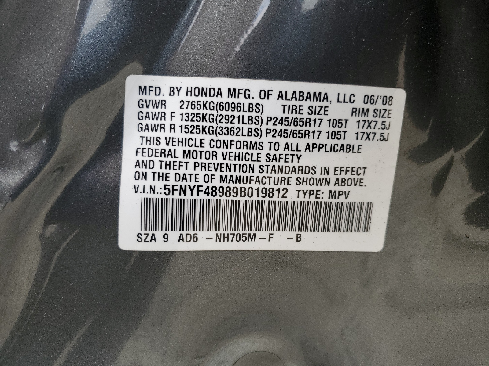 5FNYF48989B019812 2009 Honda Pilot Touring