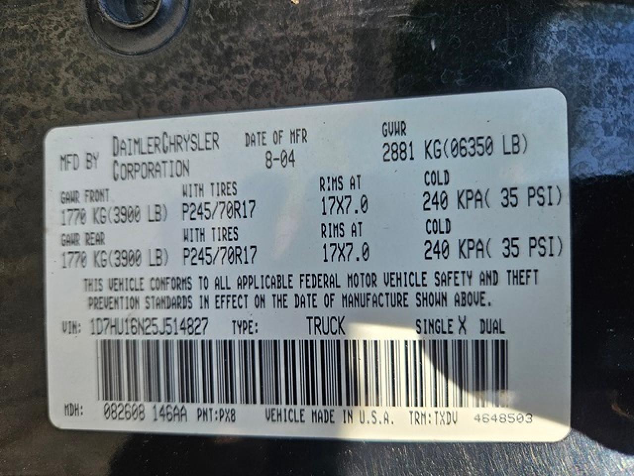 2005 Dodge Ram 1500 St VIN: 1D7HU16N25J514827 Lot: 57511944