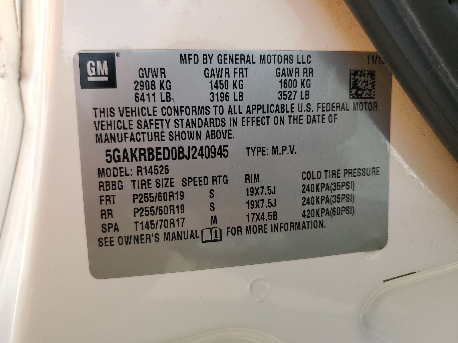 5GAKRBED0BJ240945 2011 Buick Enclave Cxl